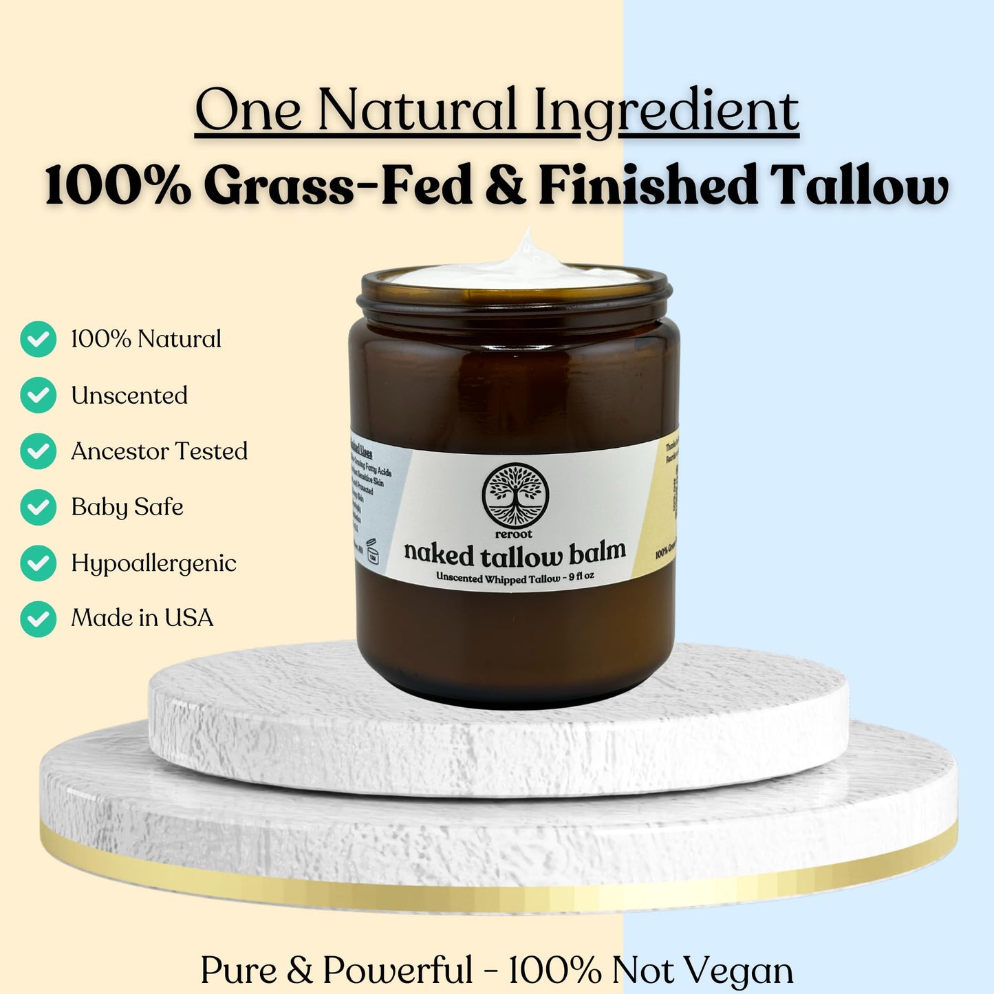 Beef Tallow for Skin - NAKED TALLOW BALM I 1 Ingredient - 100% Grass Fed Beef Tallow | Whole Body & Face | Whipped & UNSCENTED for Sensititve Dry Skin, Babies, Eczema, Psoriasis, Rosacea