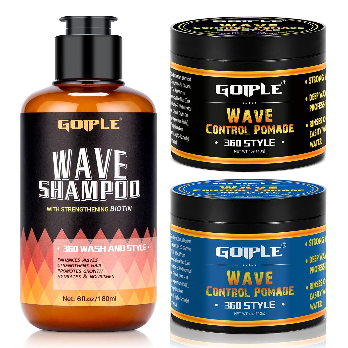 Natural Wave Pomade Strong Hold Easy Wash 360 Wave Training Hair Cream - Waves Grease for Men Water-Based Hair Cream Moisture Control - 360 Waves Wash Shampoo Enhance Waves Hair Shampoo for Black Men