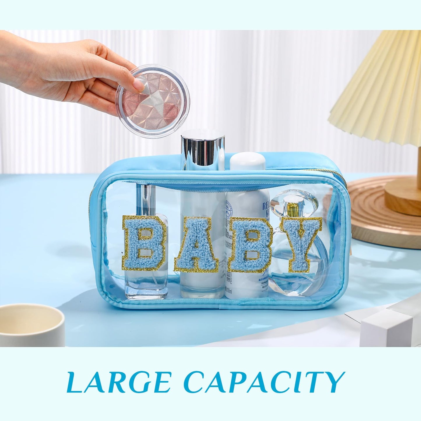 SilTriangle 4 Pcs Mama and Baby Toiletry Bag Clear Chenille Letter Diaper Bag Pouch Snacks Makeup Stuff Travel Preppy Transparent Pouch with Zipper for Women Gift(Fresh Color)