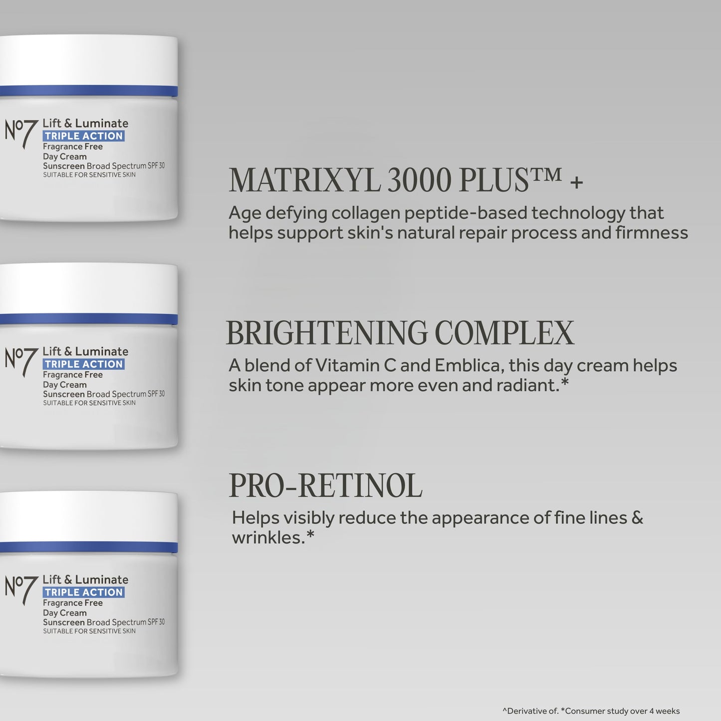 No7 Lift & Luminate Triple Action Face Cream - Fragrance Free Face Moisturizer with SPF 30 - Formulated with Anti Aging Collagen Peptides & Brightening Complex (1.69 Oz)