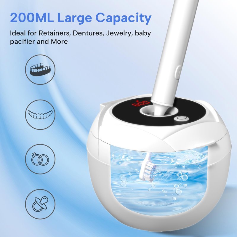 Lumiflexa Ultrasonic Retainer Cleaner-45kHz Retainer Cleaner Machine,4 Modes Ultrasonic Cleaner for Dentures, Aligners,Mouth Guards, Braces,Toothbrush,Jewelry-200ML Dental Pod(White)
