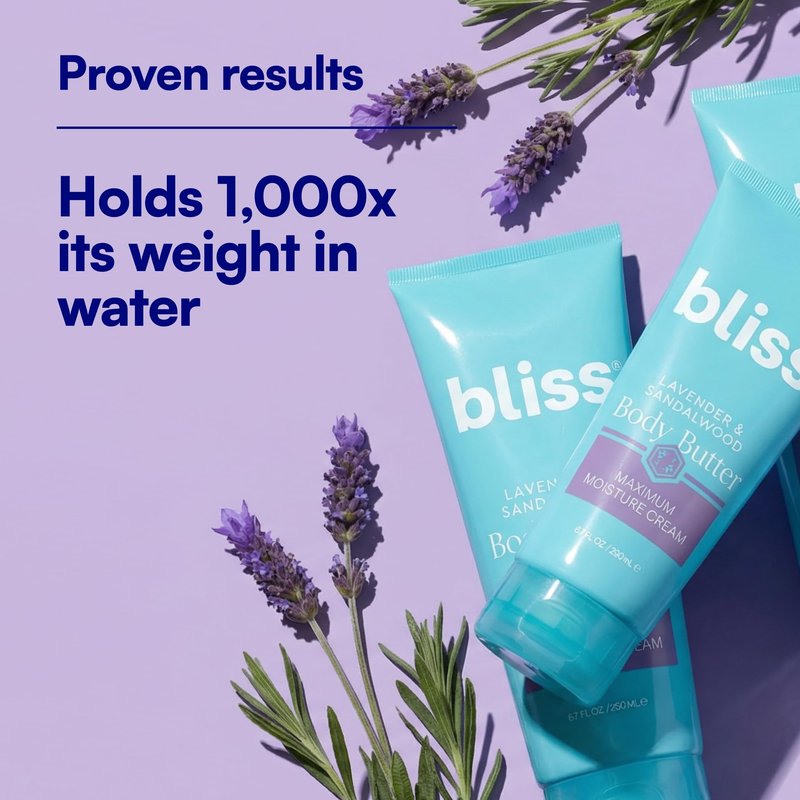 Bliss Body Butter - Lavender and Sandalwood - Maximum Moisture Cream - 6.7 Fl Oz - Body Lotion for Dry Skin - Long-Lasting Moisturizer for Women & Men - Vegan and Cruelty-Free