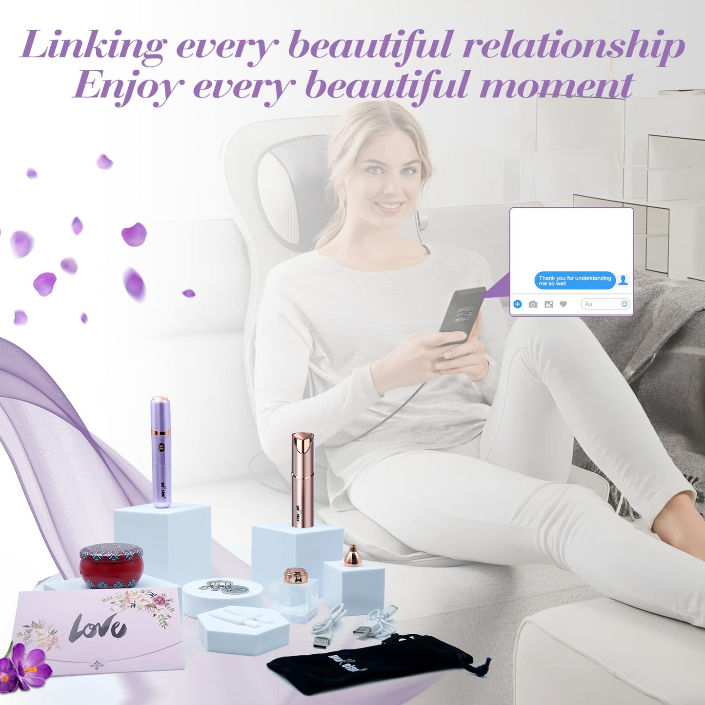 Electric Beauty Epilator+Facial Hair Remover for Women, Hair Removal Device Gift Set, Portable Epilation System, Painless Shaver for Face Chin Lip Body
