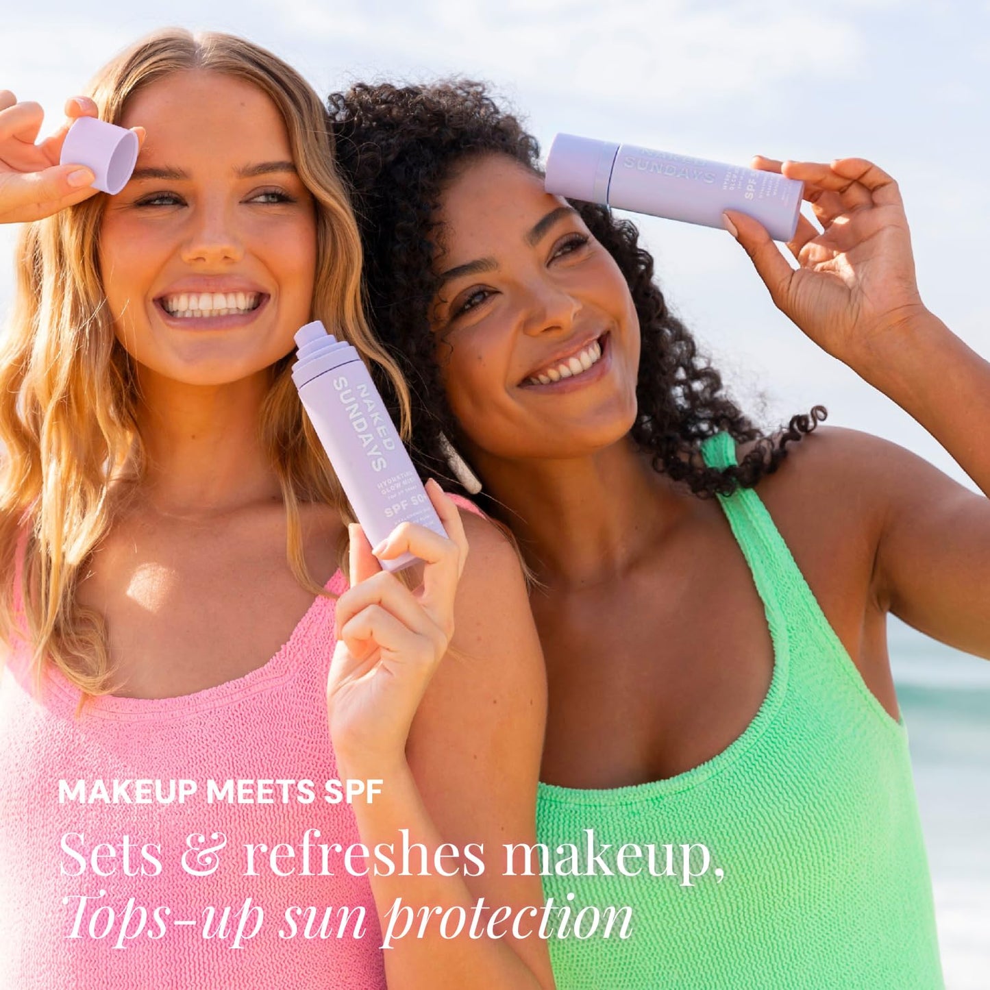 Naked Sundays SPF 50 Hydrating Glow Face Mist, Sunscreen Setting Spray & SPF Mist for Face, Makeup Setting Spray with Hyaluronic Acid, Lightweight, Non-Greasy Hydration, 75ml