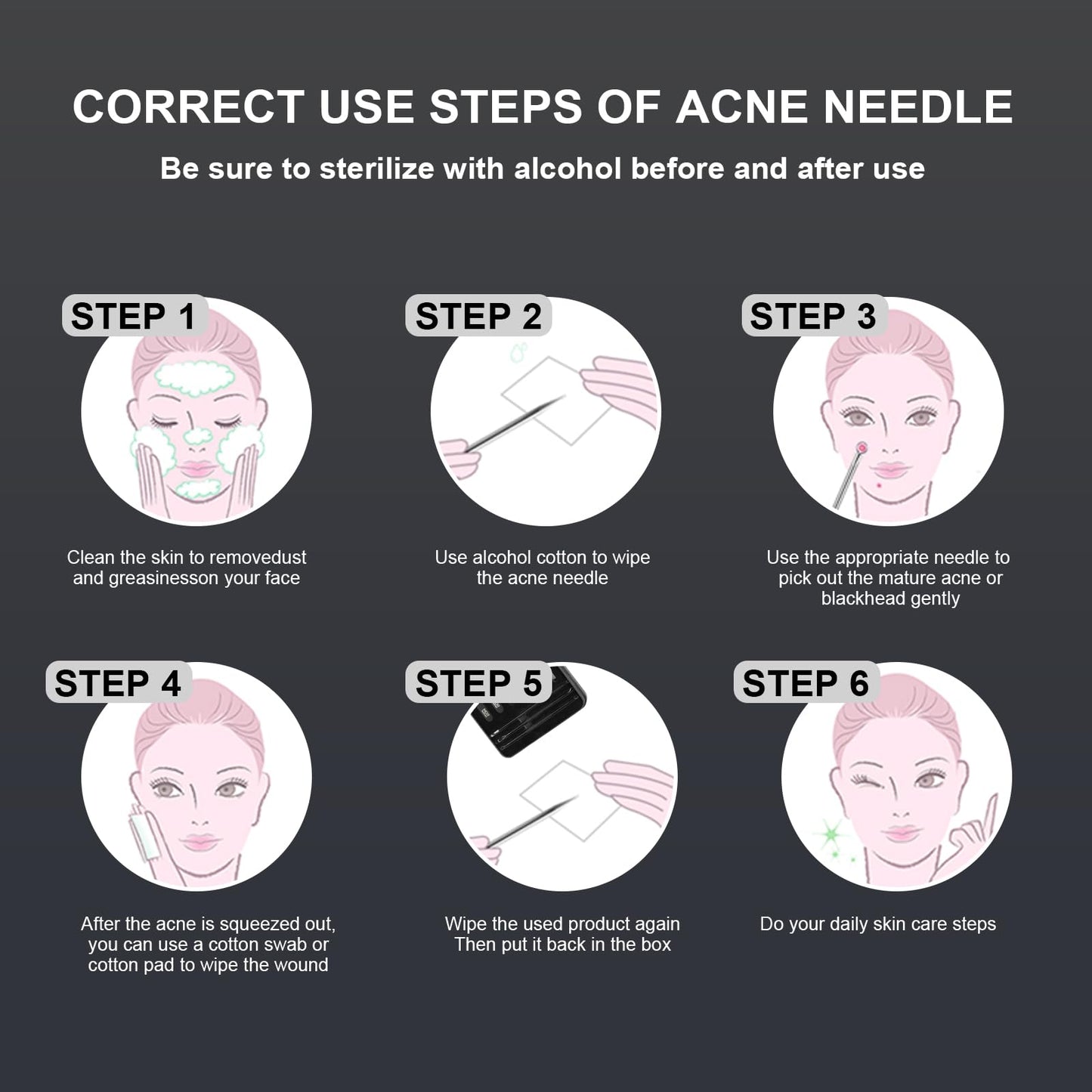Meidaier 11Pcs Blackhead Remover Kit, Stainless Steel Acne Comedone Extractor with 10X Magnifying Glass & 20 75% Alcohol Pads, Pimple Whitehead Blemish Removal, Anti-Slip Handle & Storage Box