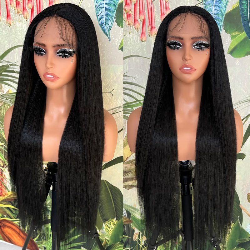 QD-Tizer Synthetic Lace Front Wigs for Black Women Straight Long Hair Wig Pre Plucked Bleached Knots with Baby Hair Heat Resistant Full Wigs Glueless