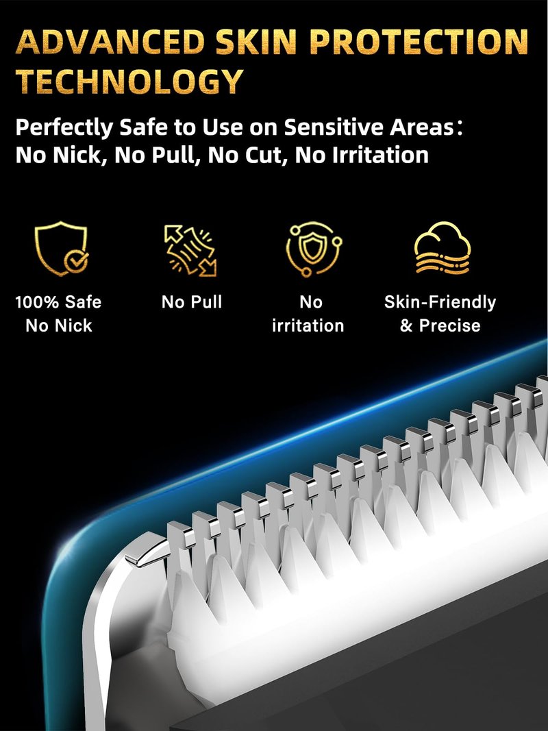 Cayzor 2-in-1 Body and Nose Hair Trimmer for Men - Safe Portable Electric Razor for Ball Groin with LED Light, IPX7 Professional Electric Shavers for Men Pubic, Underarm, Nose, Ear, Beard, Head