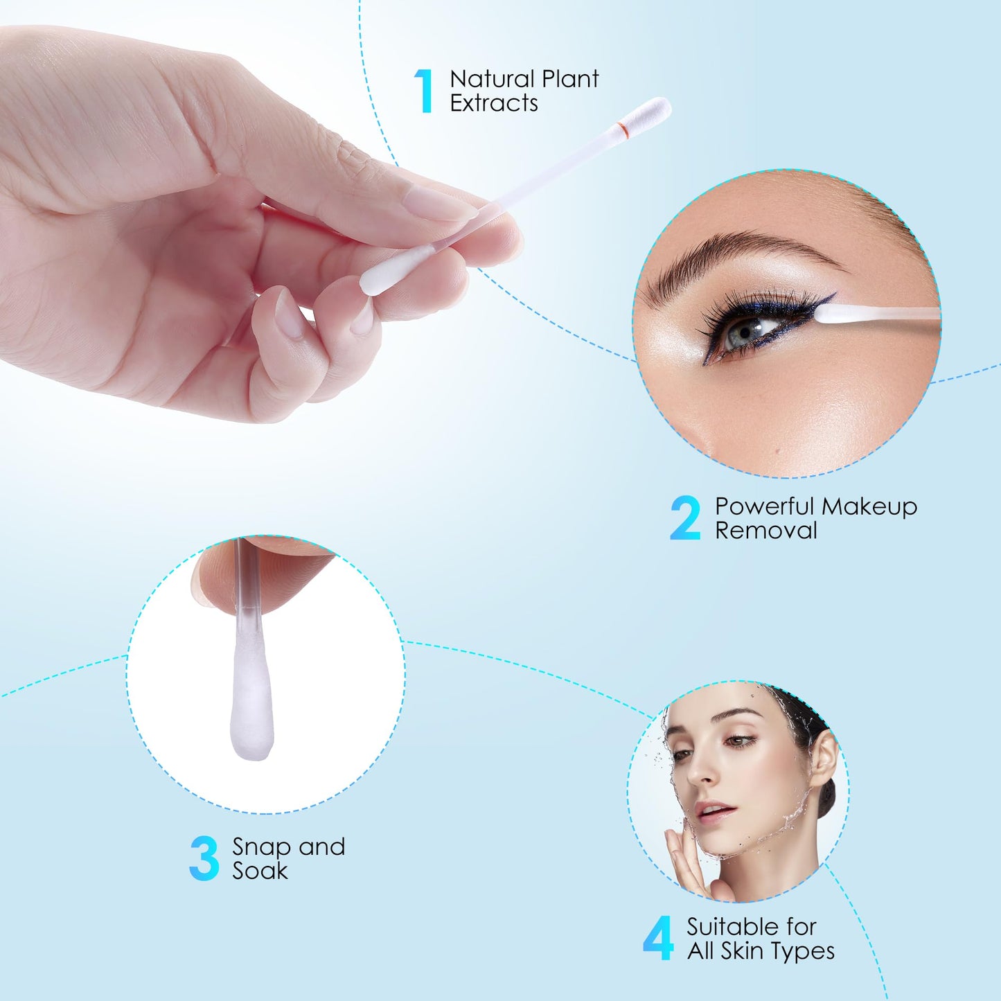 Loffeyo Makeup Remover Cotton Swabs, 4-Pack x 50 Count, Eye & Lip Sticks remover With White Lily, Liquid-Filled Makeup Remover Swabs, Space Saving and Travel Essentials