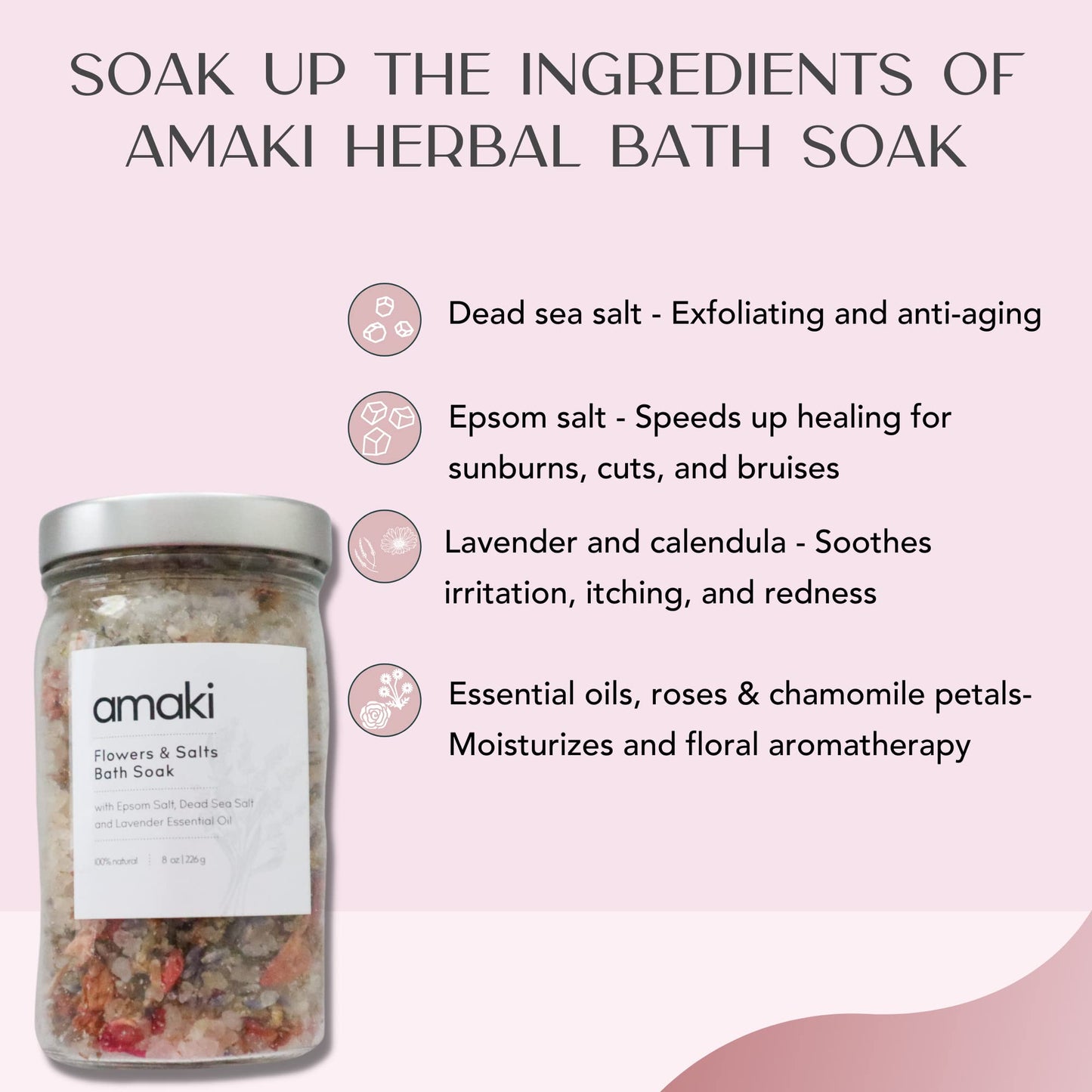 Amaki Herbal Bath Soak Blend of Epsom and Dead Sea Salt Infused with Lavender Essential Oil - for Stress Relief, Reduce Sore Muscle, Skin Soothing - Luxury Gift Set of 2, 8 Ounces Jars
