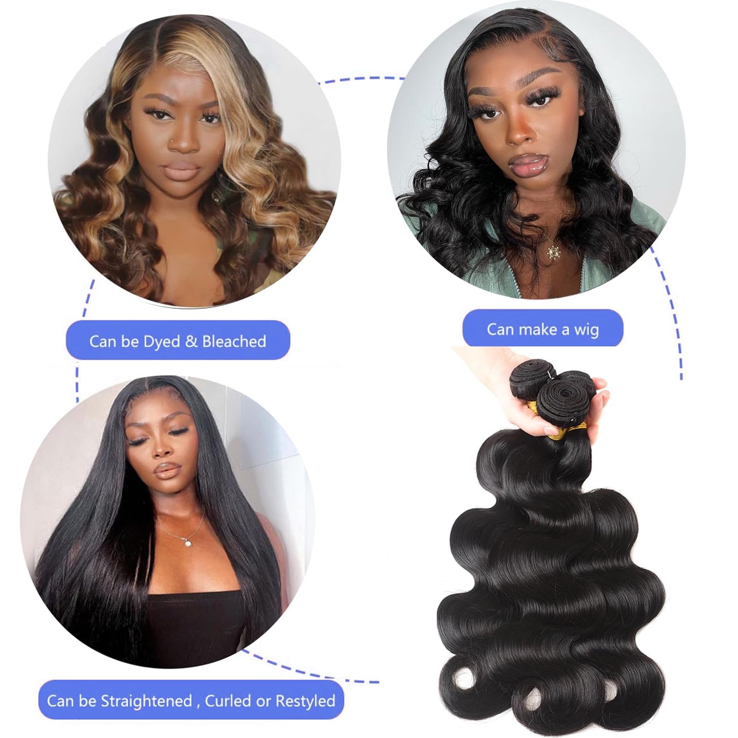 Coshgirl Human Hair Bundles Body Wave 3 Bundles Body Wave Bundles Human Hair 100% Unprocessed Brazilian Virgin Hair Quick Weave Hair Extensions for Women Natural Black Color 14 16 18 Inch