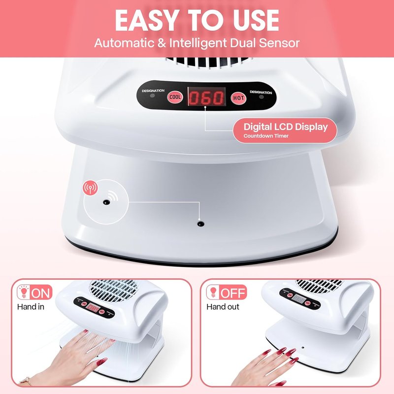 Nail Dryer for Regular Polish - LXIANGN 300W Auto Sensor Air Nail Drying Fan | Professional Manicure Tool (White)