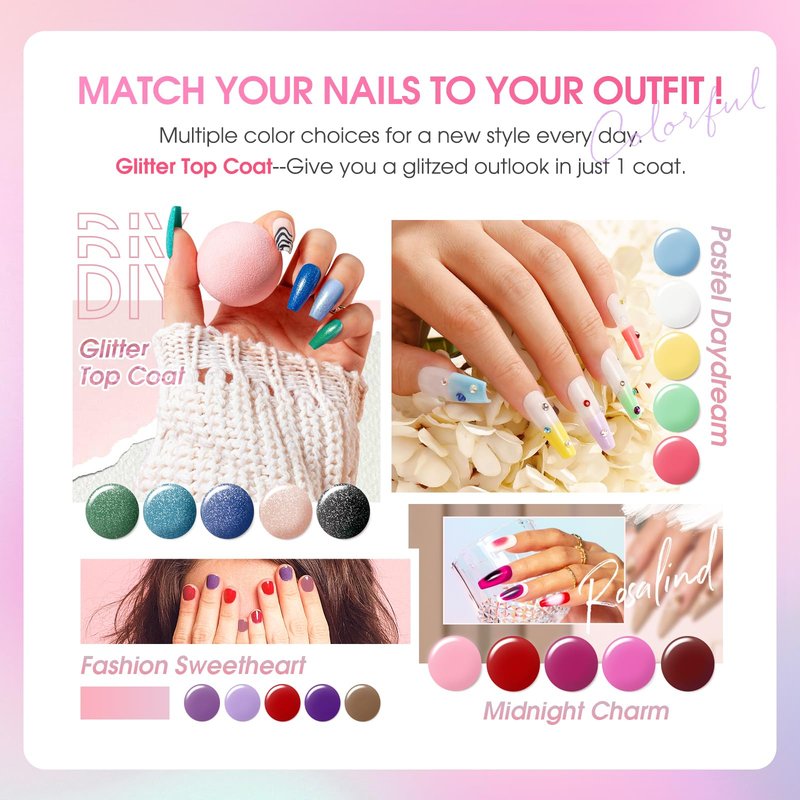 ROSALIND 30pcs Gel Nail Polish Set, 26 Colors Gel Polish with 3Pcs Glossy Matte Glitter Top Coat and Base Coat All Seasons Nude Blue Red Gel Nails art Kit DIY Salon at Home