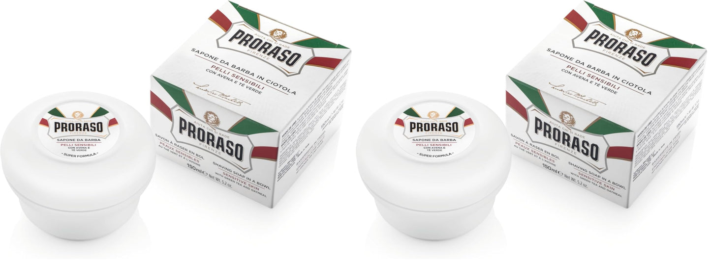 Proraso Shaving Soap - Oatmeal & Green Tea - Nourishing & Gentle Formula Shave Soap in a Bowl for Sensitive Skin - Premium Italian Shaving for Men - 5.2oz,(Pack of 2)
