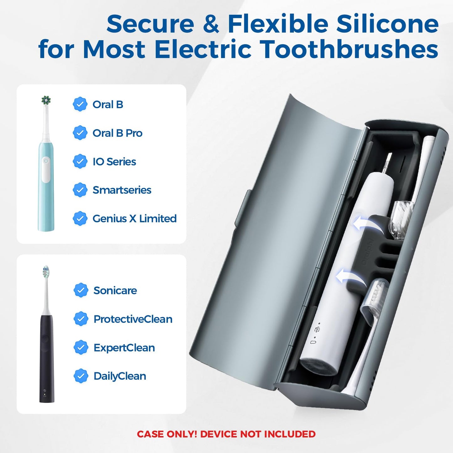 Oralphi Aluminum Electric Toothbrush Travel Case, 2 in 1 Travel Toothbrush Holder for Oral B/Oral-B Pro 1000 1500 5000 7000 and Most Electric Toothbrush for Traveling, Removable Silicone Liner-Grey