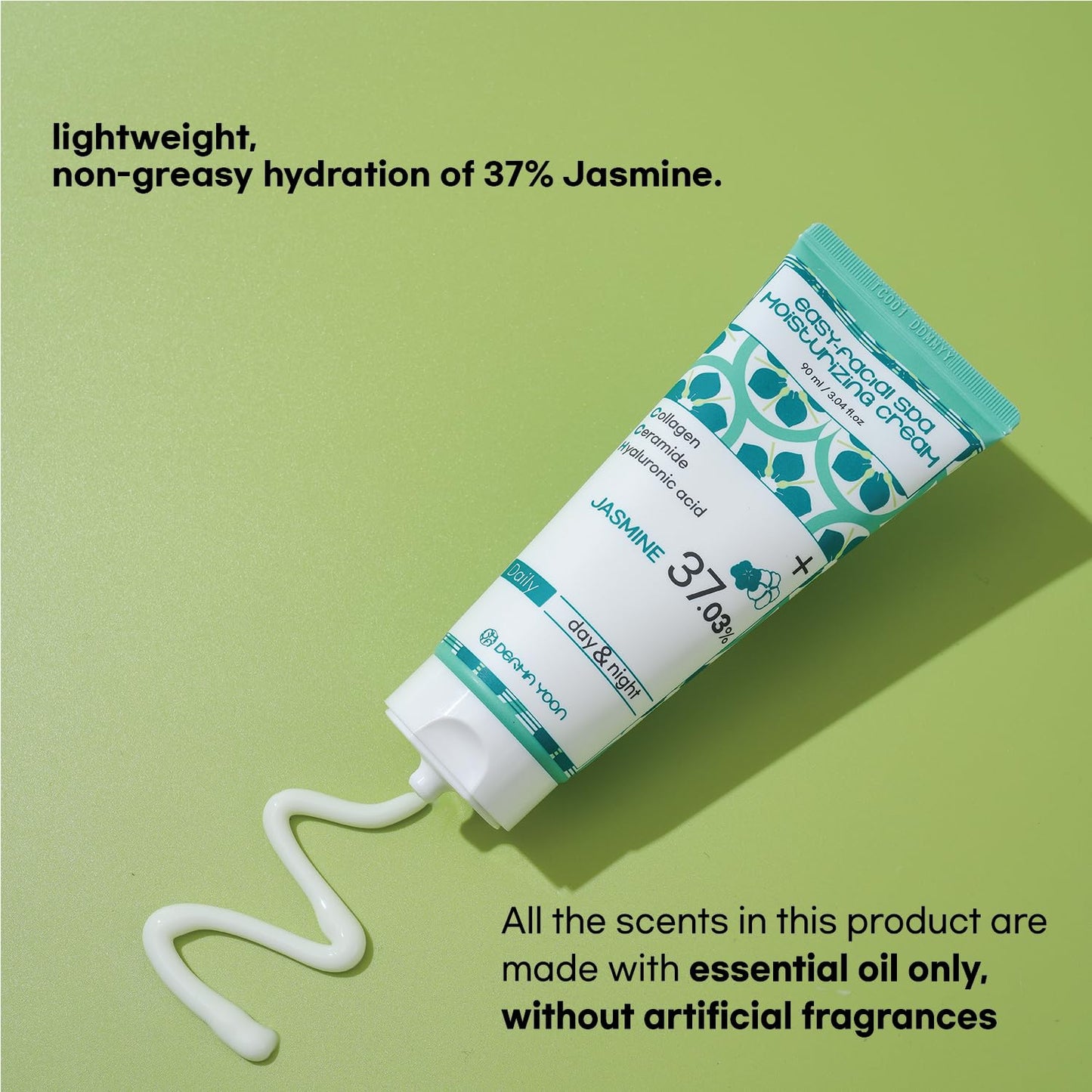DERMA YOON Jasmine 37% Daily Moisturizer, Face cream, 3 Ounce, Easy-facial spa moisturizing cream, 90ml, Korean Skincare