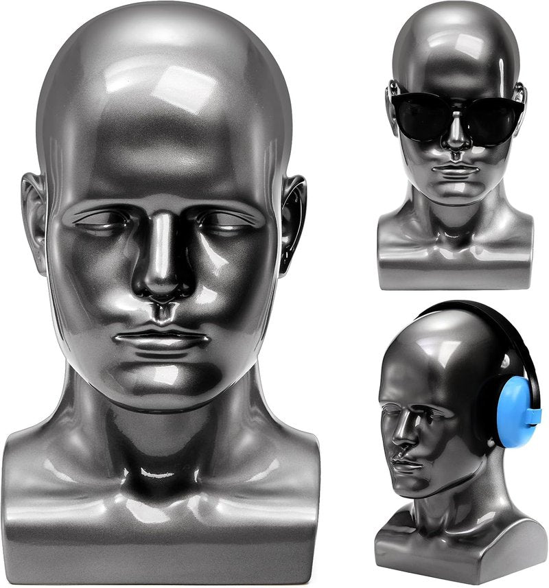 Male Mannequin Head - Professional Bald Training Display for Wigs, Hats & Sunglasses | Perfect for Styling