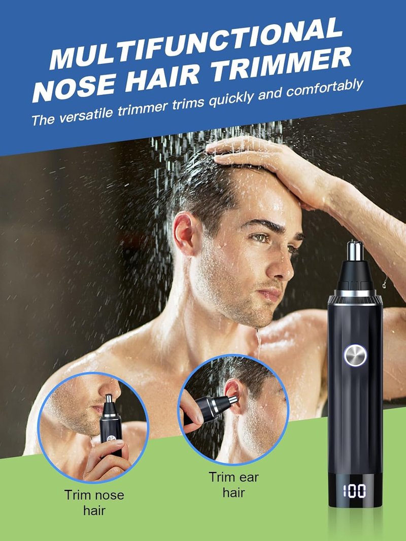 LED Display Ear and Nose Hair Trimmer - Rechargeable 2-in-1 Painless Clipper for Men & Women | Professional Eyebrow & Facial Hair Grooming