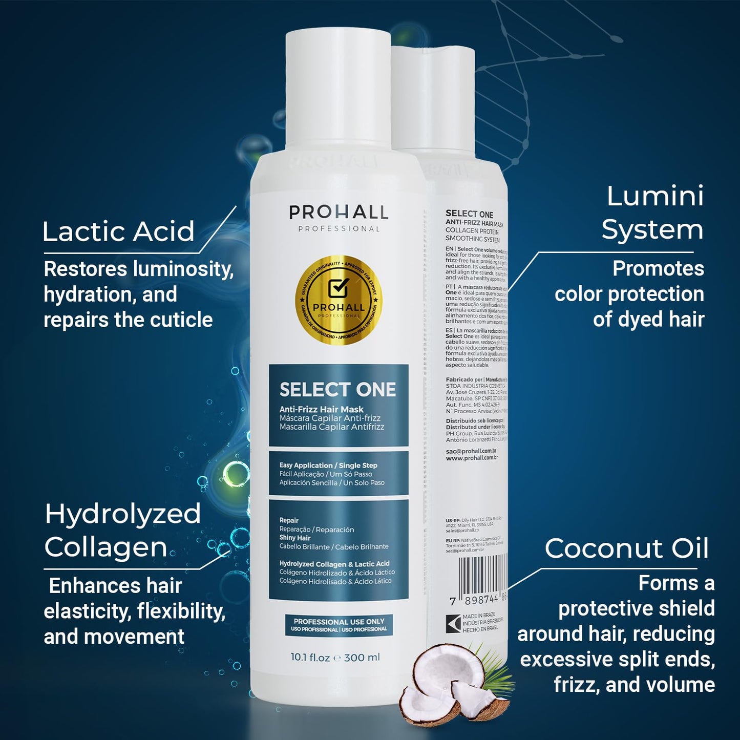 Brazilian Keratin Treatment Blowout Complex-PROHALL SELECT ONE 10.1oz/300ml-Formaldehyde Free Keratin Hair Treatment -Queratina Brasileña Keratina Para Alisar el Pelo Sin Formol