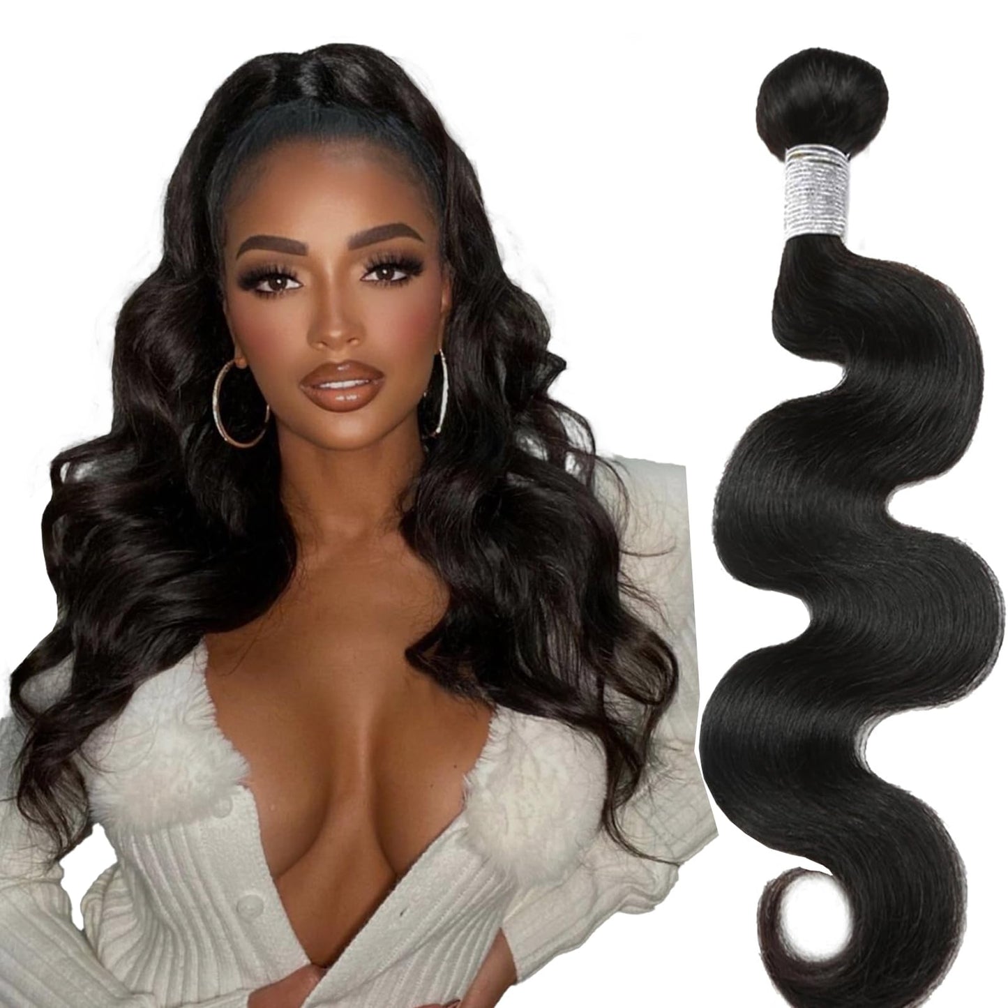 EclatWigs 12A Body Wave Bundles Human Hair, 20 Inch Natural Black, Unprocessed Brazilian Bundles Human Hair, Soft Smooth Double Weft, Quick Weft Extensions for Women