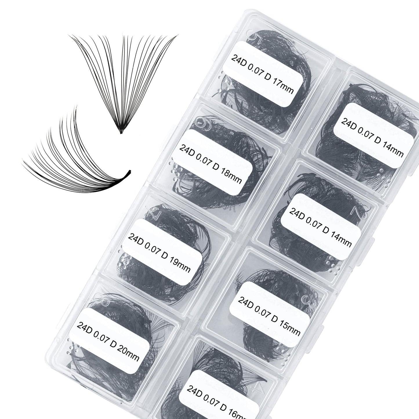 FADLASH Volume Lash Extensions 600pcs 24D Premade Fans Eyelash Extensions D Curl Pointy Base Pre Made Fans Lash Extension Mixed Tray Eyelash Extension Premade Fans (24D-0.07D-14-20mm), Black