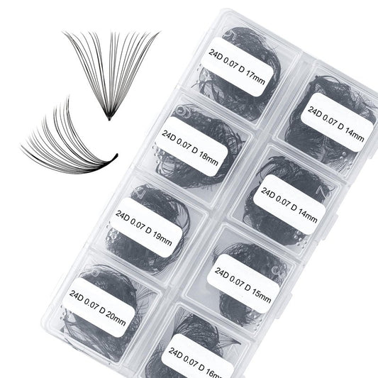 FADLASH Volume Lash Extensions 600pcs 24D Premade Fans Eyelash Extensions D Curl Pointy Base Pre Made Fans Lash Extension Mixed Tray Eyelash Extension Premade Fans (24D-0.07D-14-20mm), Black