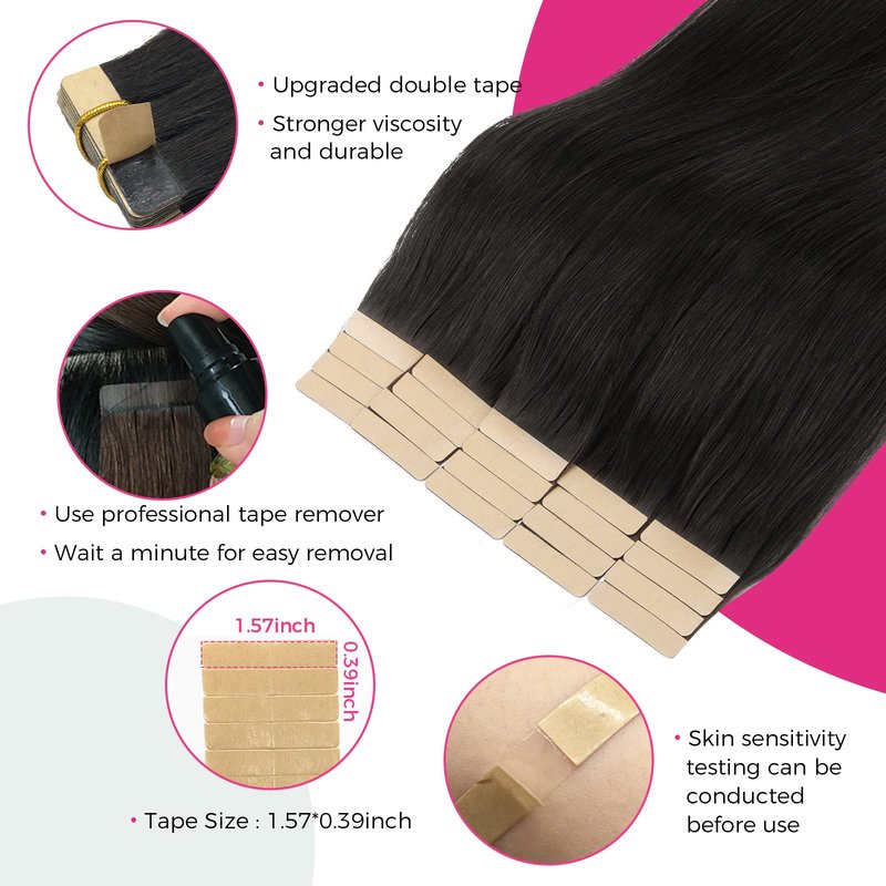 Lashey Tape in Hair Extensions Natutal Real Straight Tape in Hair Extensions 50g/pack 20pcs Natural Remy Human Hair 14 Inch for Black Women