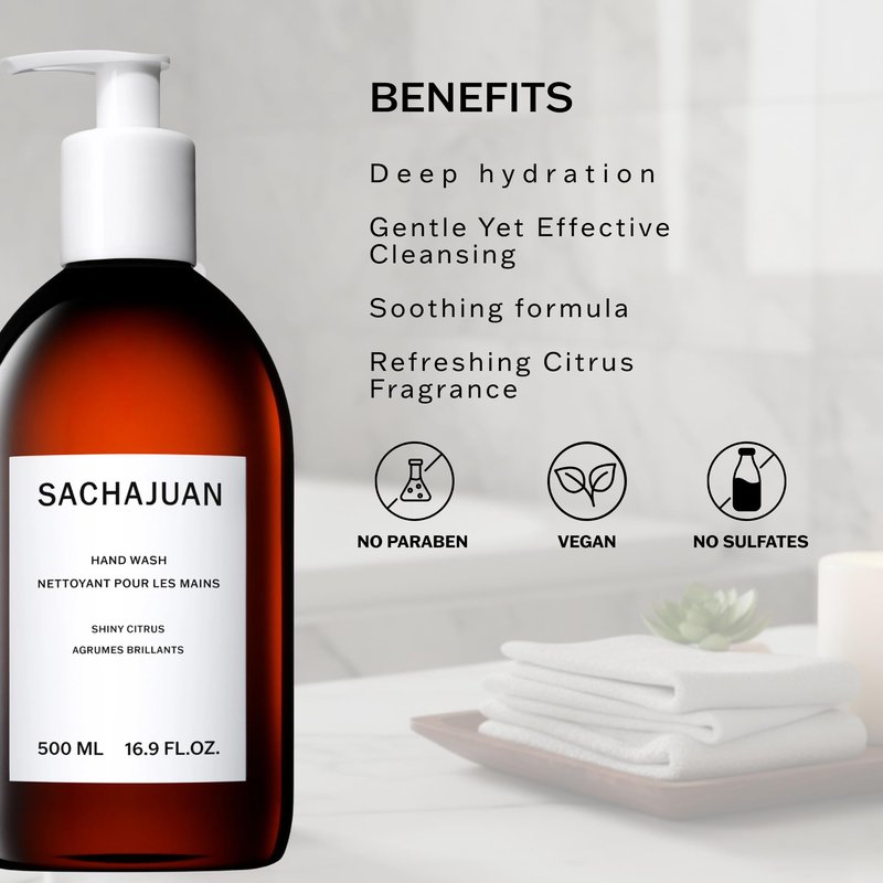 SACHAJUAN Hand Wash Shiny Citrus | Gently Cleansing & Deeply Hydrating Formula with Earth Silk Technology | Soothes Skin, Maintains Moisture Barrier & Refreshes with Citrus Scent | 16.9 oz