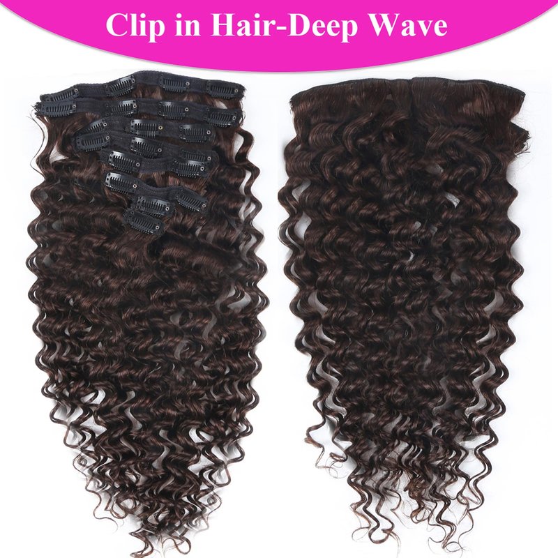 Curly Clip in Hair Extensions Real Human Hair 14inch 100g Invisible & Seamless 100% Brazilian Remy Human Extension Deep Wave Clip ins Extensions Double Weft 8 PCS with 20 Clips #2 Dark Brown