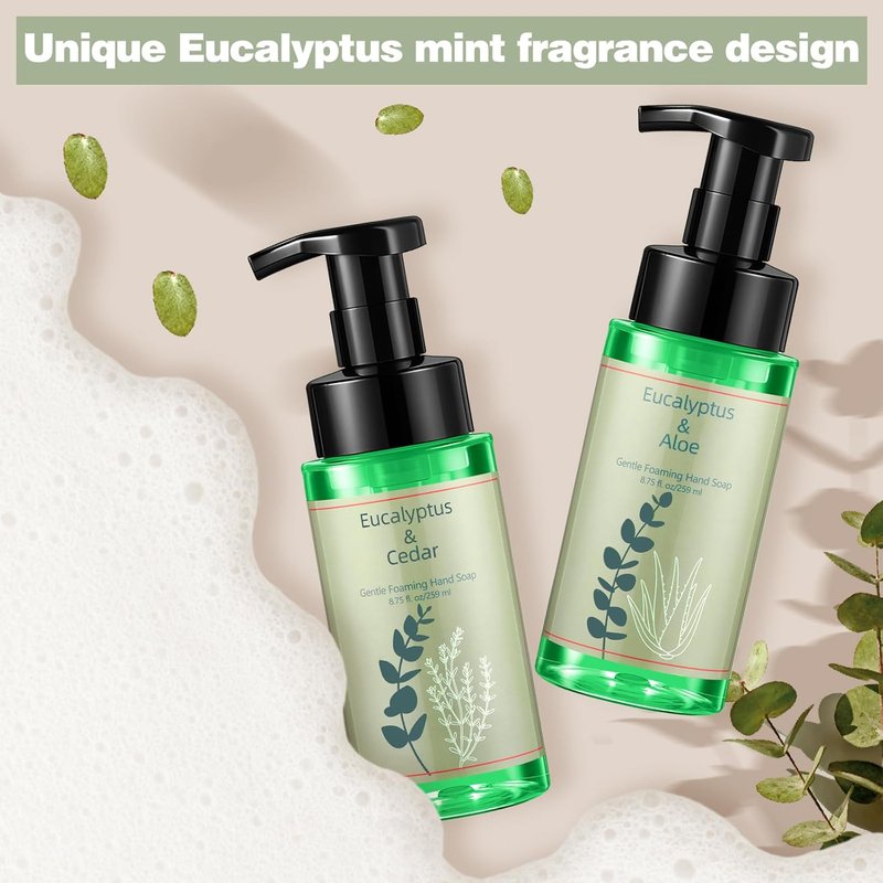 Eucalyptus Foaming Hand Soap - 6 Pack Moisturizing Liquid Foam | 8.75 Fl. Oz - Ideal for Kitchen & Bathroom