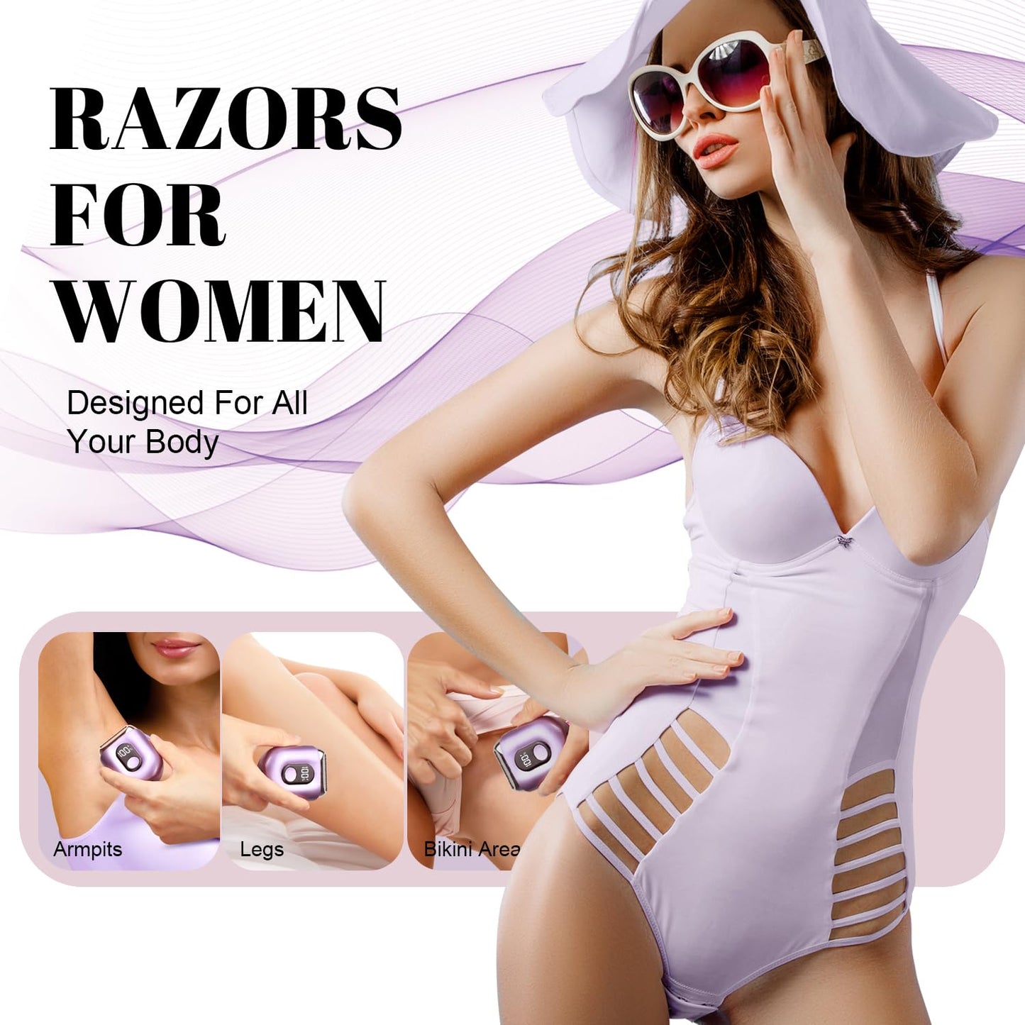 Fangaci Cordless Electric Razors for Women: Mini Electric Shaver with Big LED Display - Rechargeable Bikini Trimmer - IPX7 Waterproof Wet Dry for Face, Body & Legs (Birght Purle)