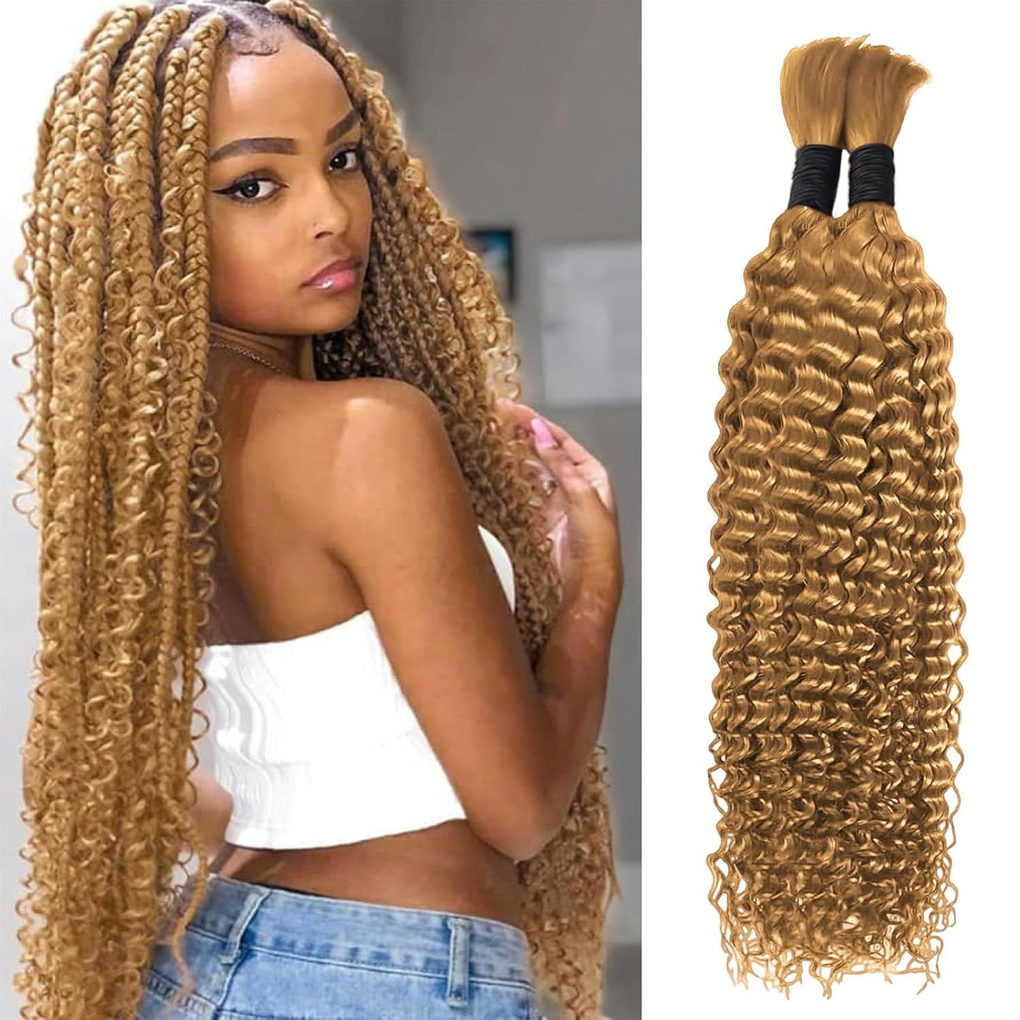 #27 Human Hair for Boho Braids - 14 Inch Curly Braiding Hair, 2 Bundles, 110g