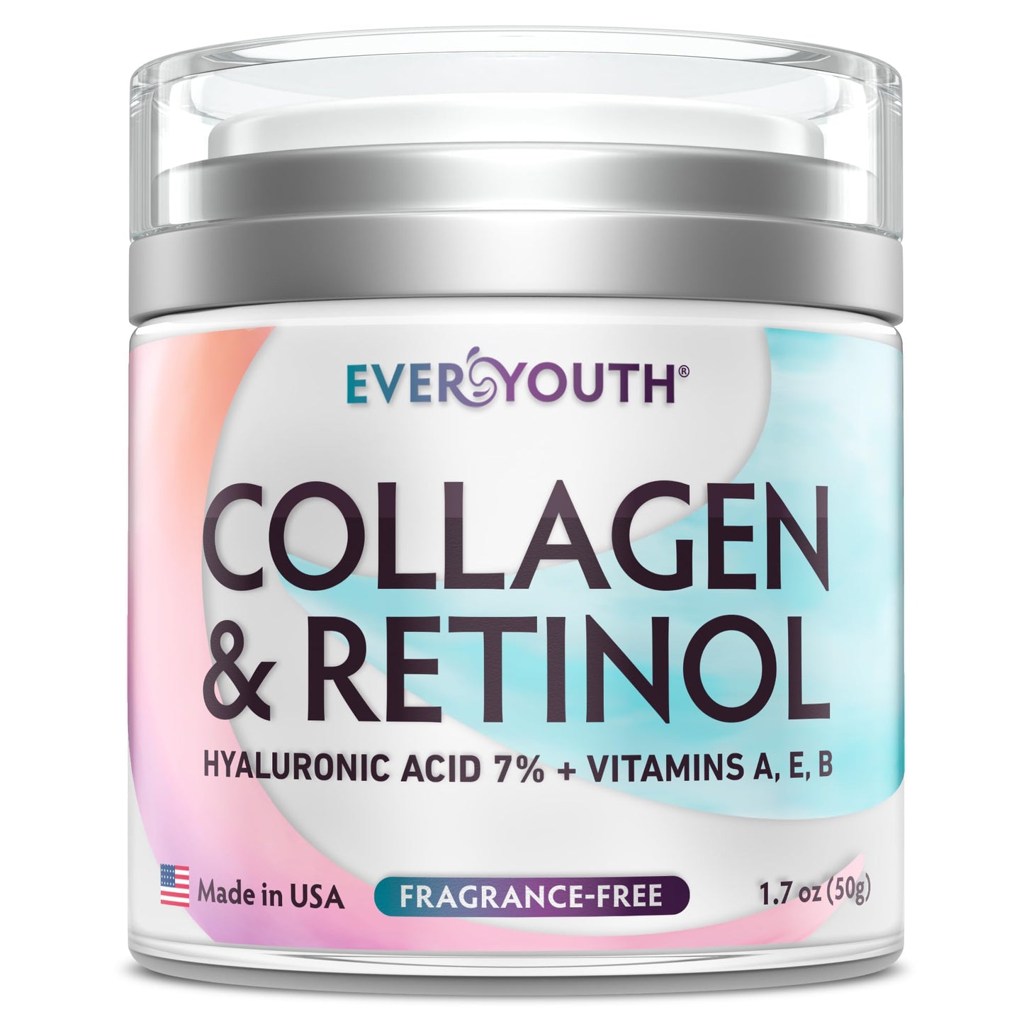 Collagen Cream for Face, Neck & Décolleté, Anti Aging Facial Moisturizer for Women with Hyaluronic Acid, Vitamin E, Made in USA, Anti Wrinkle Face Cream, Neck Creams for Tightening and Firming, 1.7oz