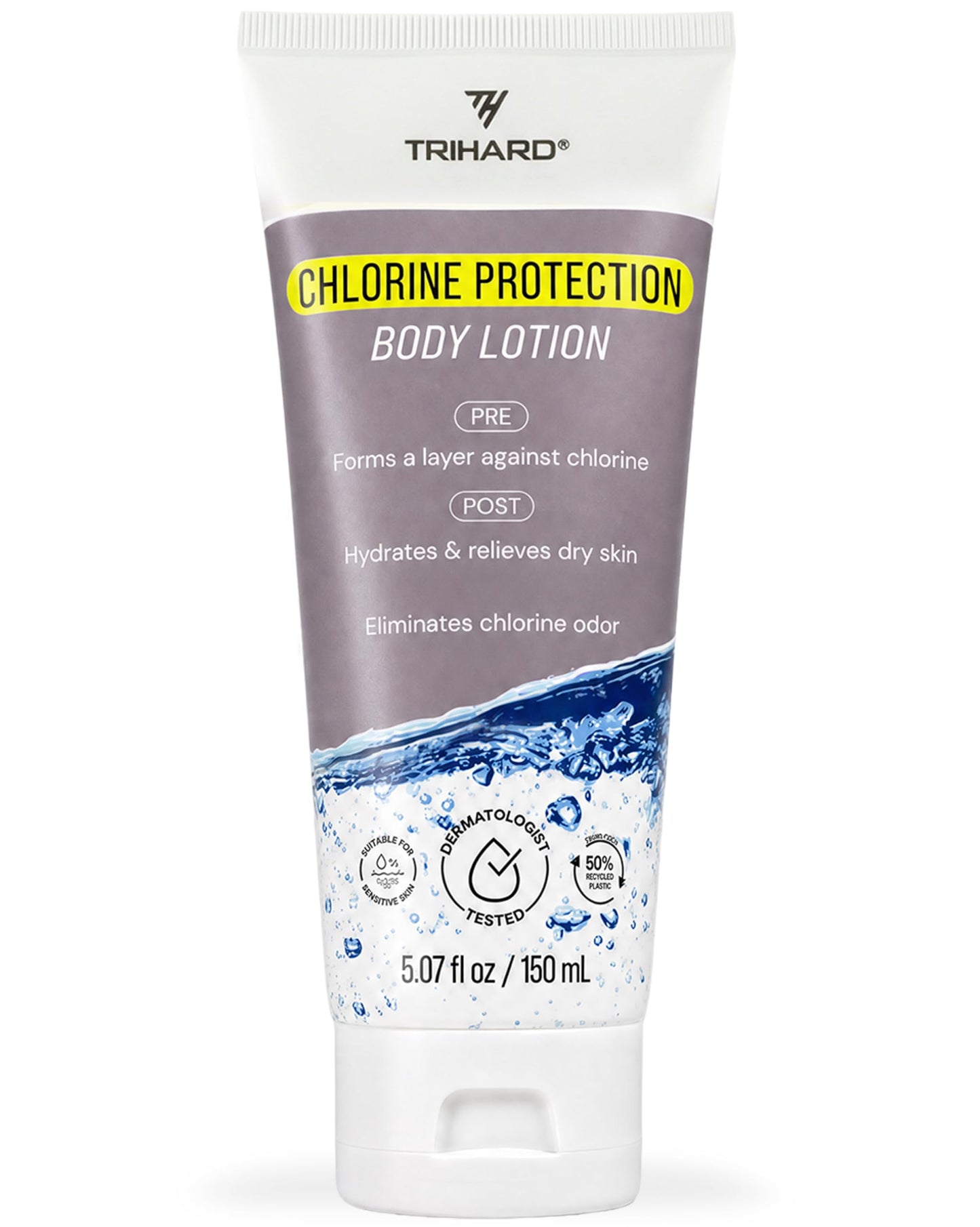TRIHARD Chlorine Defense Body Lotion for Swimmers, Protects and Hydrates Sensitive Skin from Pool and Ocean, Pre and Post Swim Chlorine Protection from Hard Water and Chemicals
