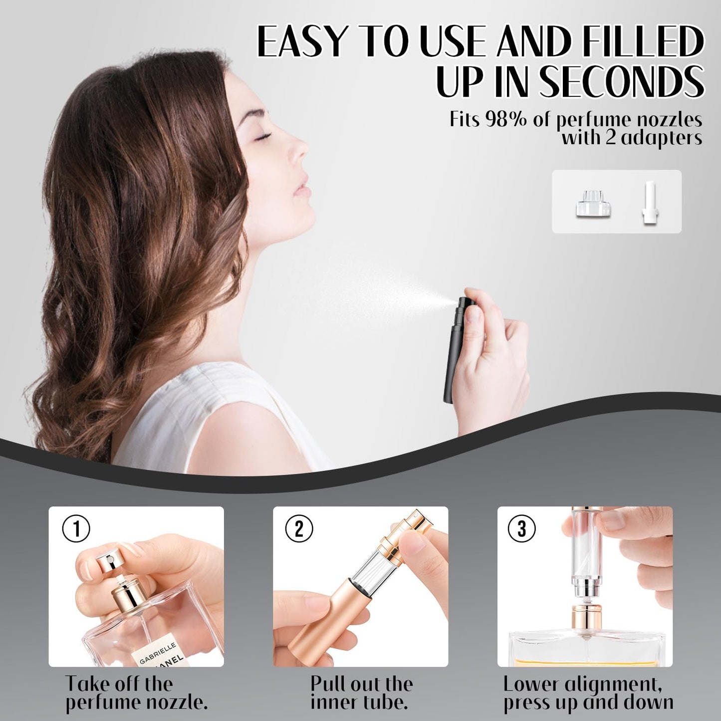 Perfume Travel Refillable Bottle,Perfumes Atomizer Bottle,Mini Cologne Dispenser, Portable Fragrances Sprayer Pocket Size Perfume Container for Women Men Cruise Trip Gift, 5ml (Black & Rose Gold)