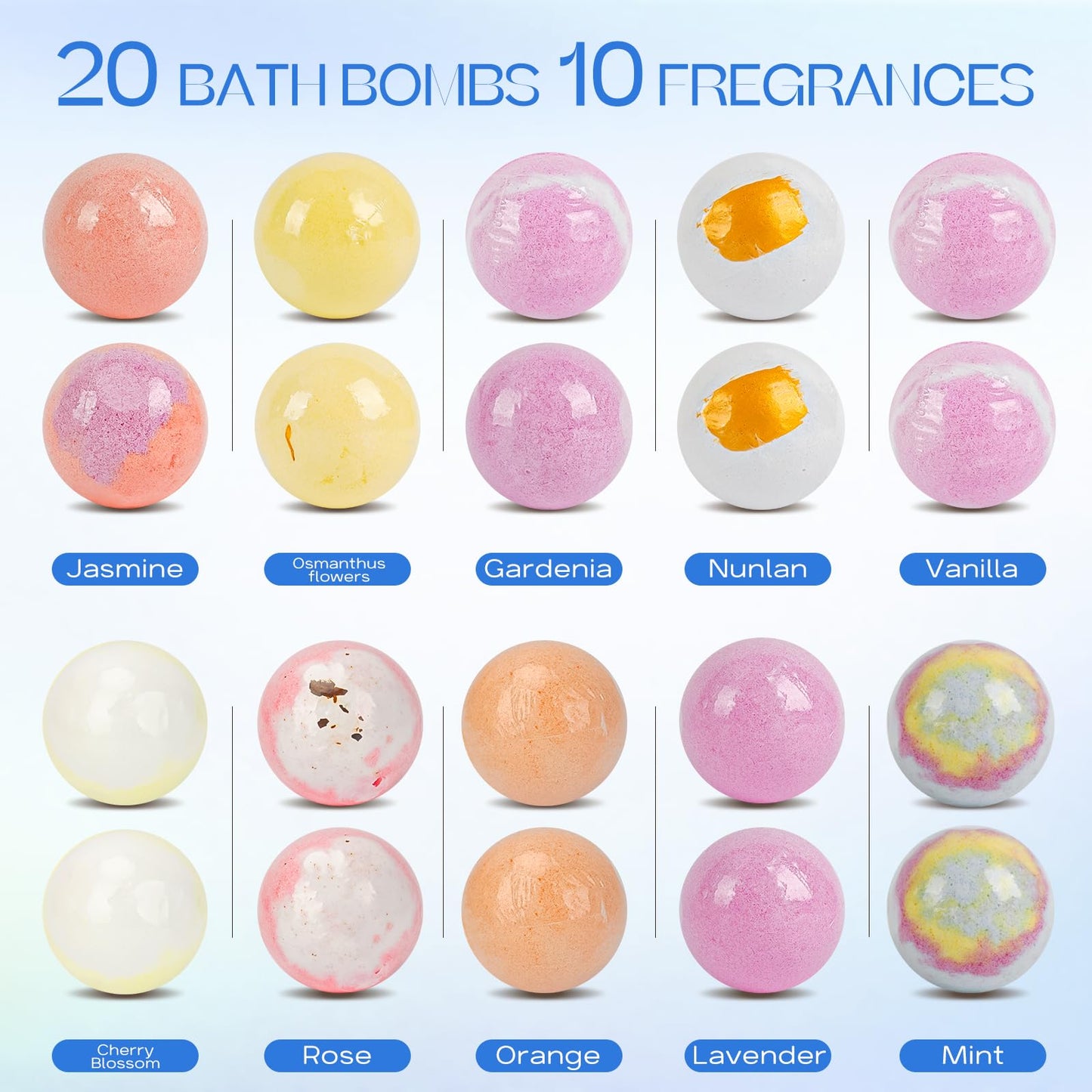 Pahxu Bath Bombs 20 PCS Set, Organic Bath Bombs with Natural and Safe Essential Oil, Handmade Rich Bubble for Skin Moisturizing, Present for Her/Him, Girls, Women, Wife, Mother