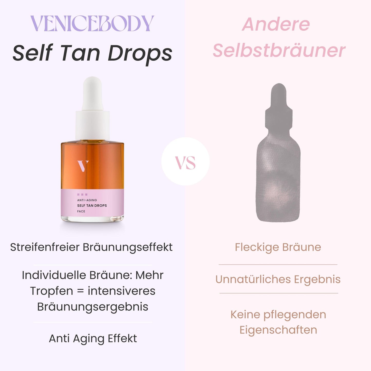 VENICEBODY Hyaluronic Self Tan Drops | Made in Germany | Self Tanner Face | concentrate to mix into facial care with anti-aging effect, for an individual tan
