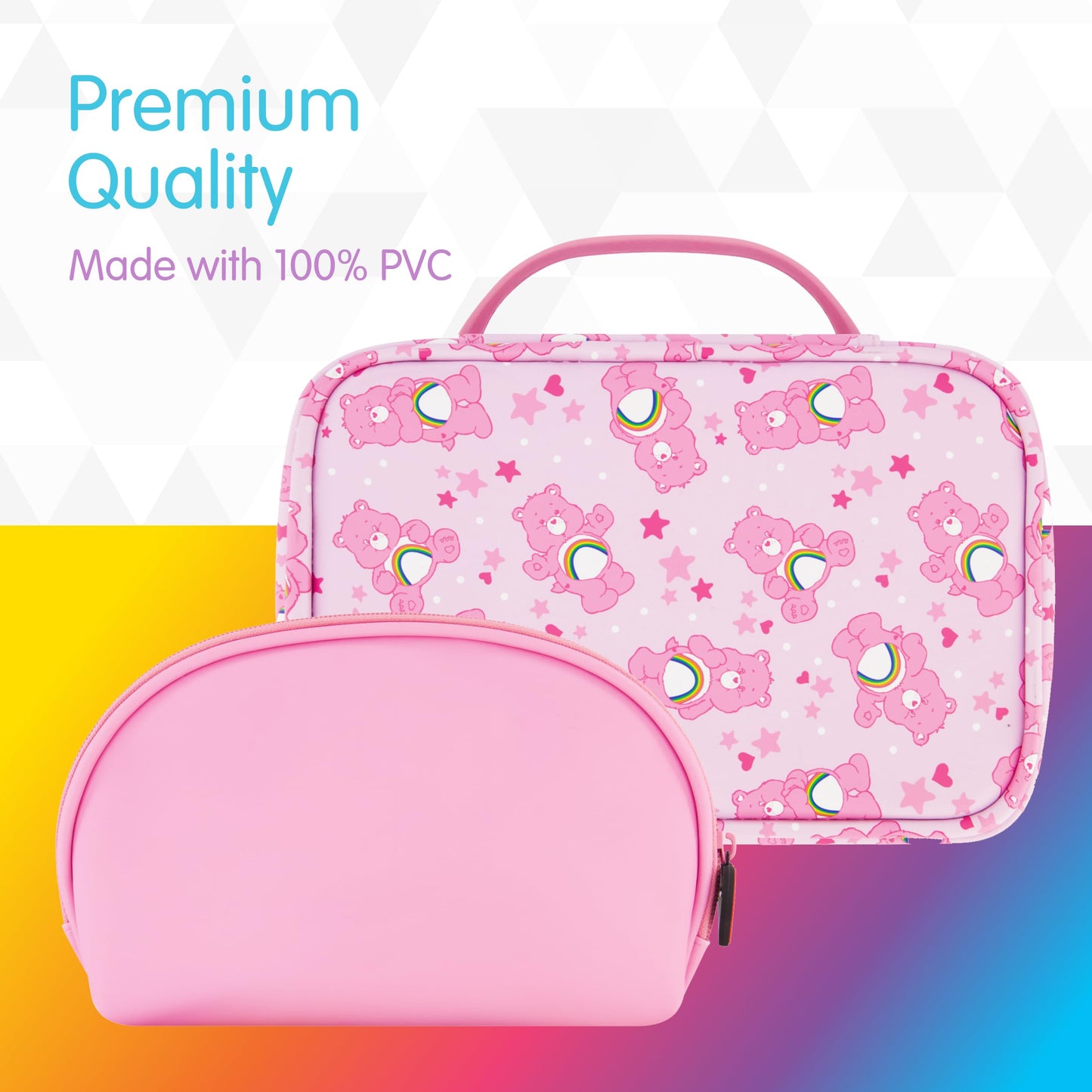 Concept One Care Bears Cosmetic Case Set, Rainbow and Cheer Bear 2-Piece Travel Cosmetic Carry Set with Zippers, Multi