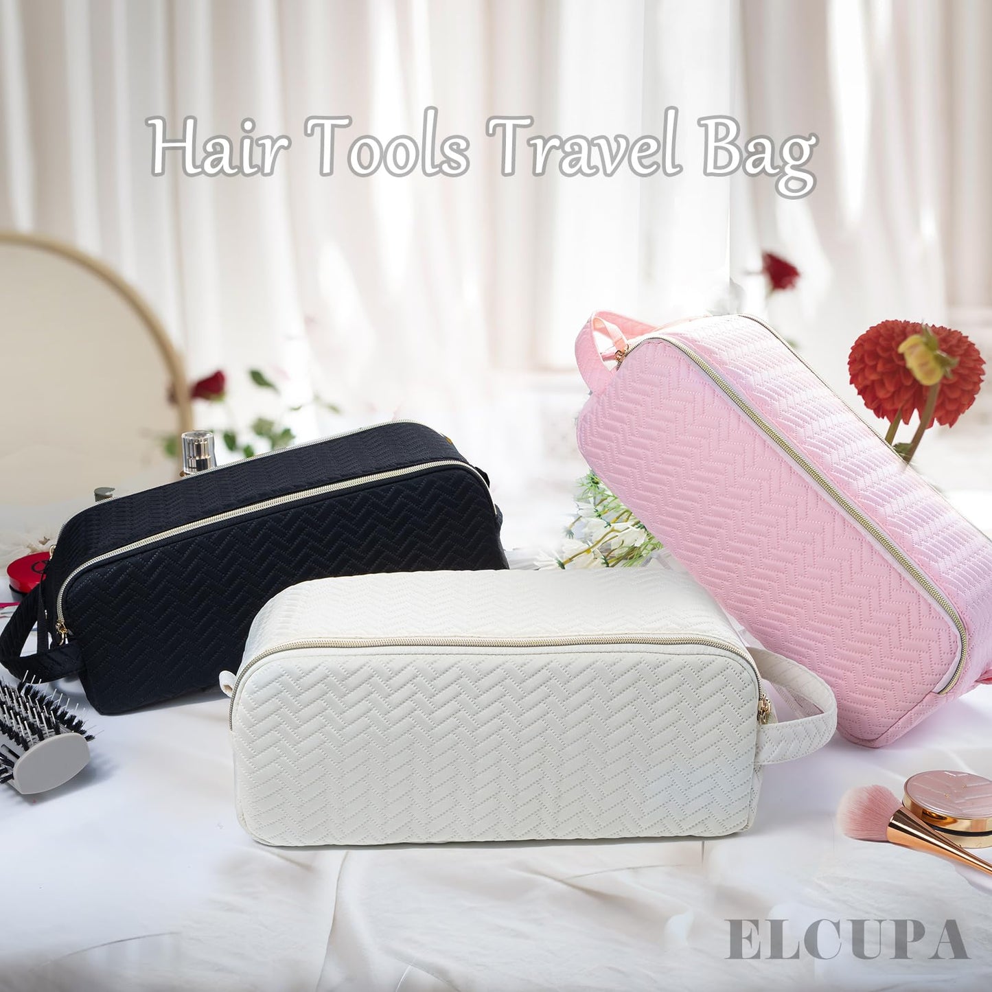ELCUPA 2IN1 Hair Tools Travel Bag with Removable Heat Resistant Mat Curling Iron Travel Case, Hair Dryer Organizer for Flat Irons, Straighteners and Haircare Accessories, Hot Tools Travel Bag Hair