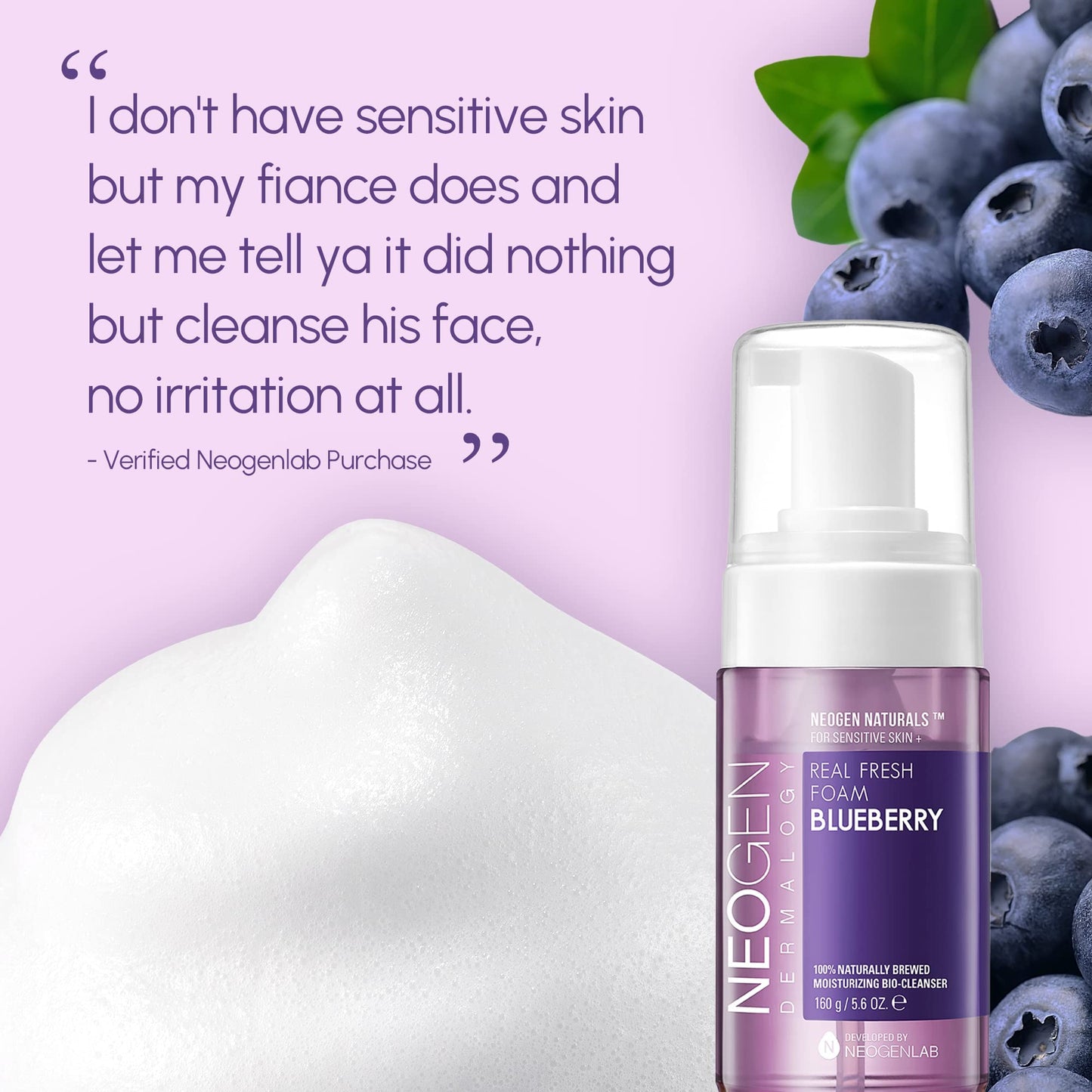 DERMALOGY by NEOGENLAB Real Fresh Foam Cleanser, Blueberry, 5.6 Fl Oz