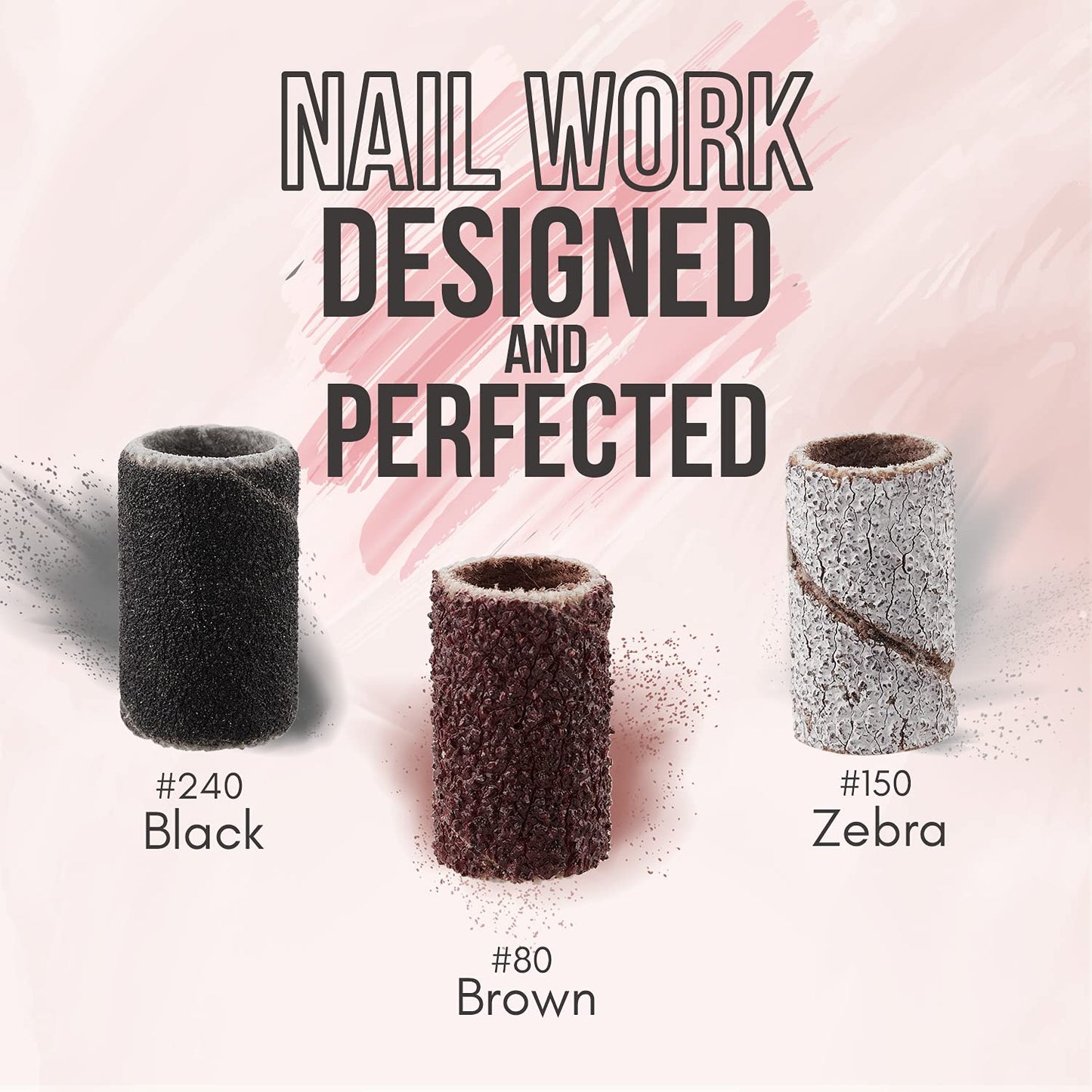 Makartt Gel Nail Polish Kit, Nail Drill Bits Sanding Bands for Nail Drill, Black White Nail Polish Gel Set Soak Off Nail Gel Polish LED Required #80#150#240 Grits 300Pcs Nail File Sanding Bands Zebra