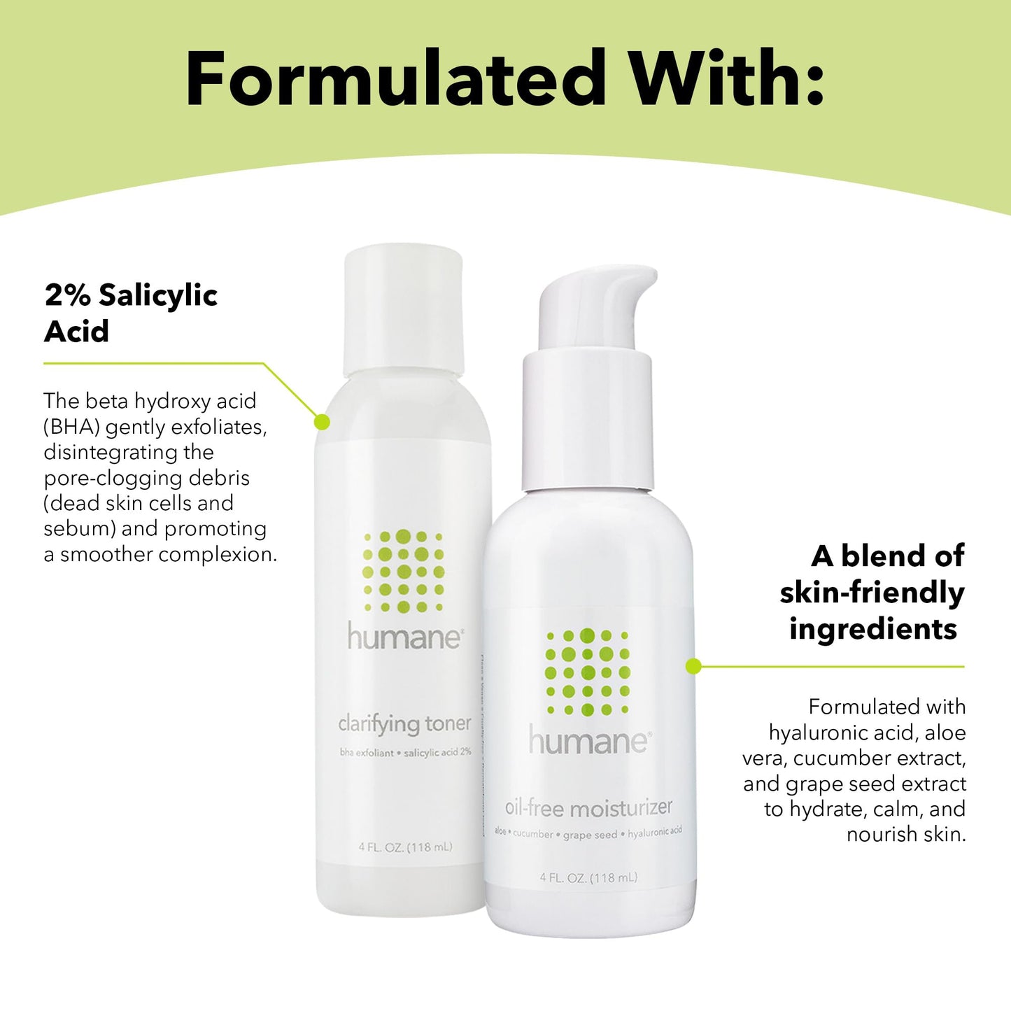 Humane Clarifying Toner and Oil-Free Moisturizer Bundle - Acne Treatment for All Skin Types