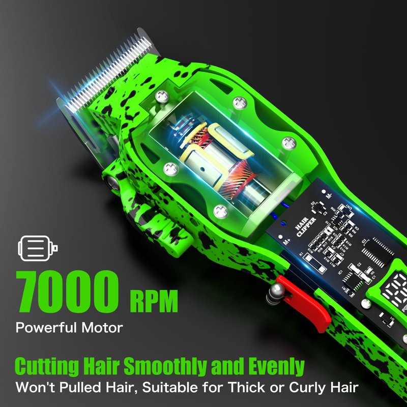 Tuanchuanrp Professional Hair Clippers for Men, Cordless Barber kit for Hair Cutting & Grooming, Hair Clippers Set for Barber Haircut with LED Display 8 Fade Taper Combs(Green)