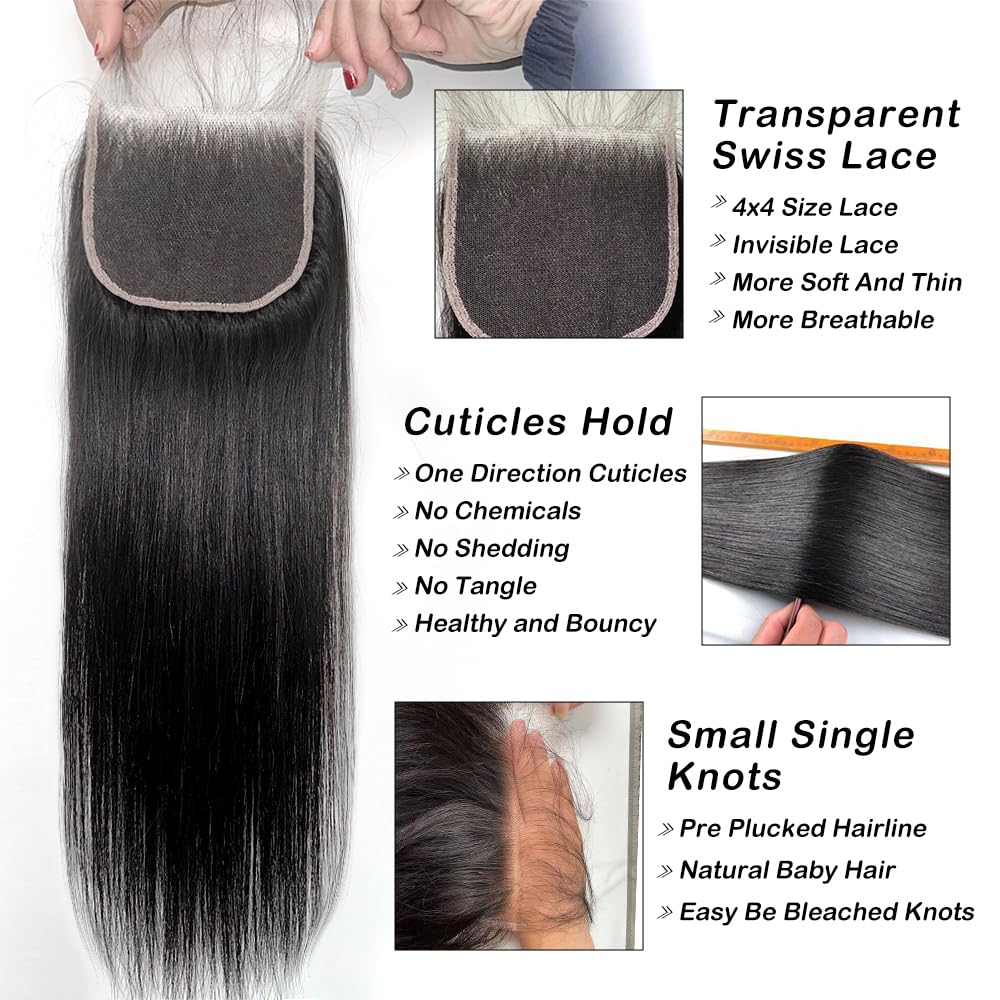 Topnormantic 4x4 Transparent Lace Closure, 12A Grade Human Hair Closure for Women Brazilian Virgin Hair Swiss Lace Closure Pre Plucked with Baby Hair Silk and Soft Straight closure 12 Inch