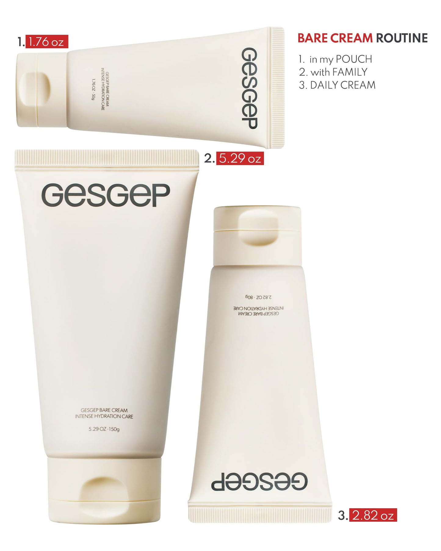 gesgep Bare Cream – Ceramide & Hyaluronic Acid Face Moisturizer for Dry & Sensitive Skin, Skin Barrier Repair + Makeup Primer, Stand-Up Tube with Flip Cap, K-Beauty, 2.82 oz