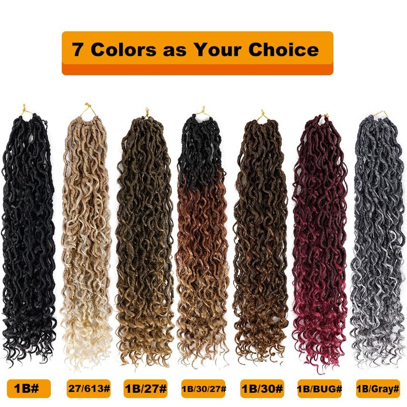 Crochet Hair for Black Women 14 Inch 7 Packs Goddess Locs Crochet Hair Faux Locs Pre-looped River Hair with Curly Ends(1B/30/27#)