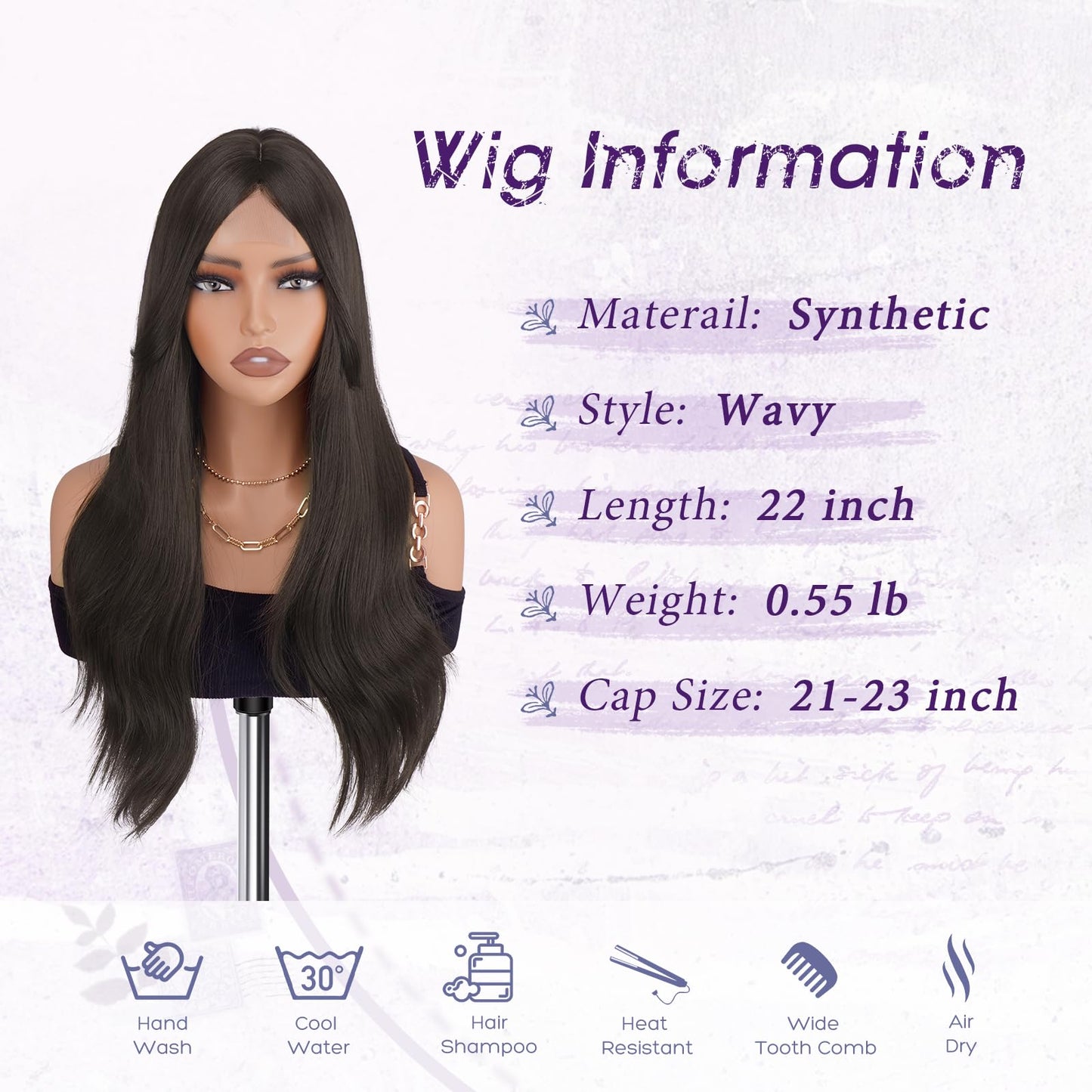 Haloo Brown Wigs with Curtain Bangs - Lace Front Hairline Middle Part Long Layered Natural Looking Wavy Hair Synthetic Women Wig for Daily Party, 22 Inch Dark Brown