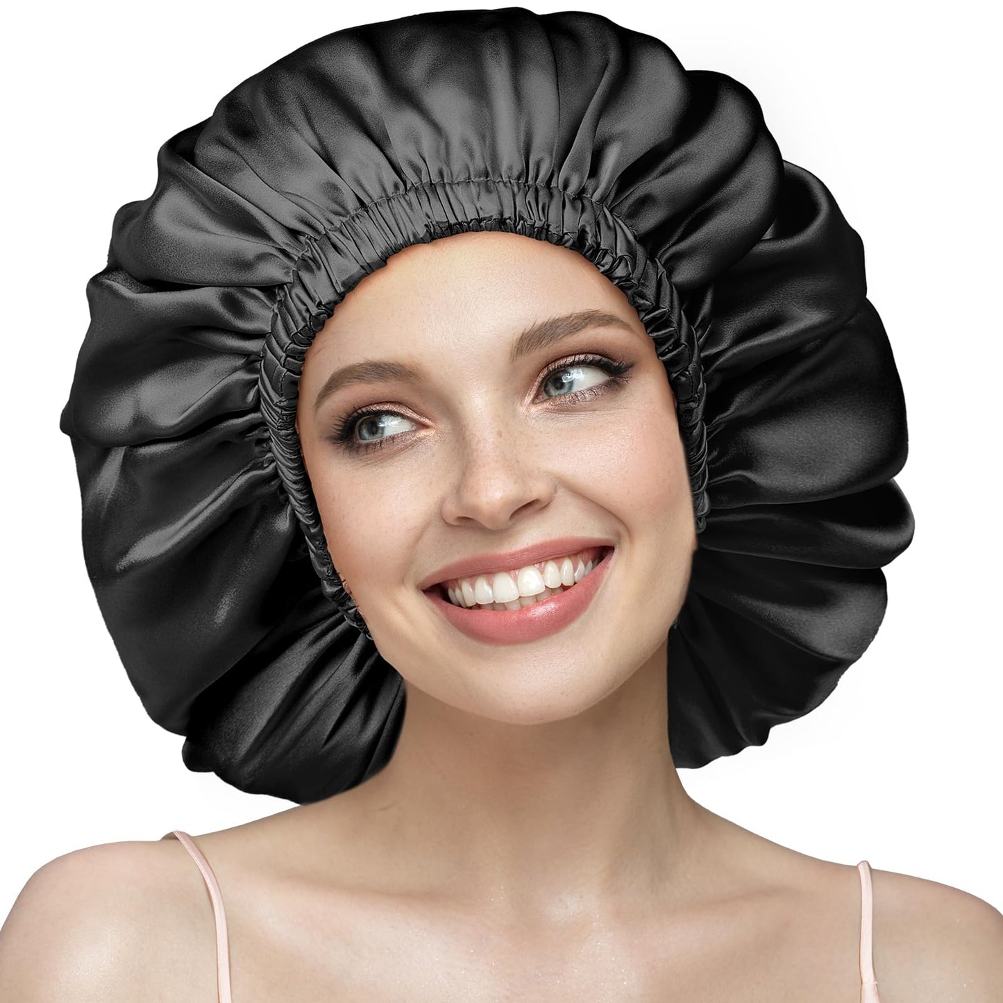 YFONG Double Layered 100% Silk Bonnet for Sleeping Women, 22 Momme Pure Mulberry Silk Sleep Cap with Adjustable Elastic Band Stay On Head，Reduce Frizz, Keep Hairstyle, Soft & Breathable, PlumPurple, M
