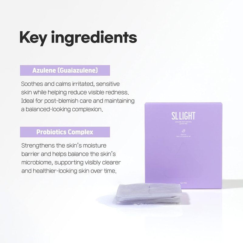 Azulene Spot Control Facial Pads - Calming & Soothing Skincare for Sensitive Skin | 14 Pads in 1 Box - Quick Redness & Blemish Relief