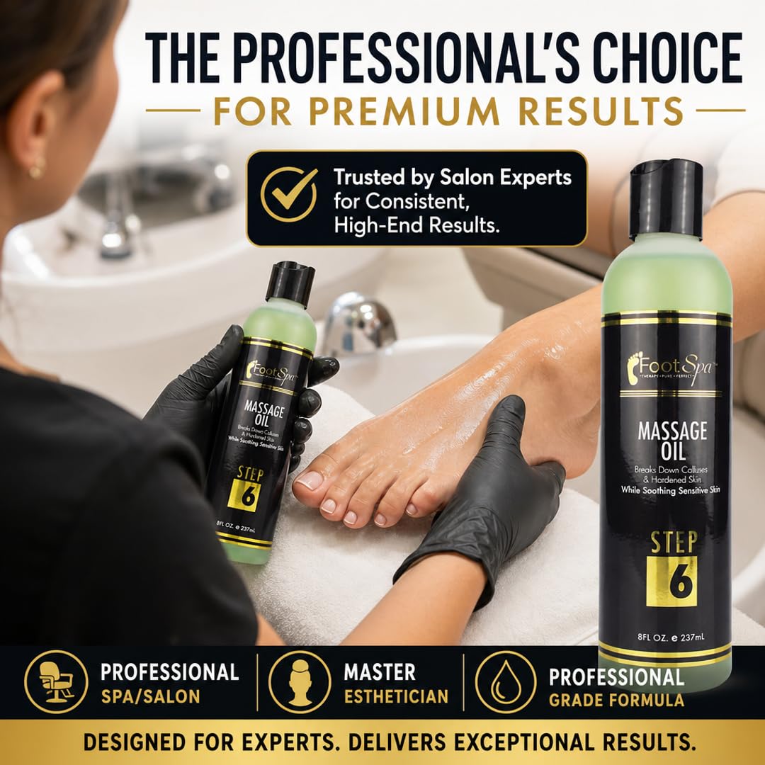 Foot SPA Pedicure Massage Oil – Tea Tree, Peppermint & Eucalyptus Blend for Callus Softening & Cracked Heel Repair | Cooling Relief | Professional Salon & At-Home Use | 8 oz