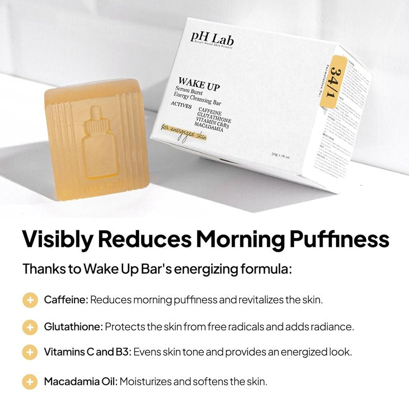 Cleansing Energy Bar with Caffeine & Macadamia Oil - Reduces Morning Puffiness | 1.76 Oz